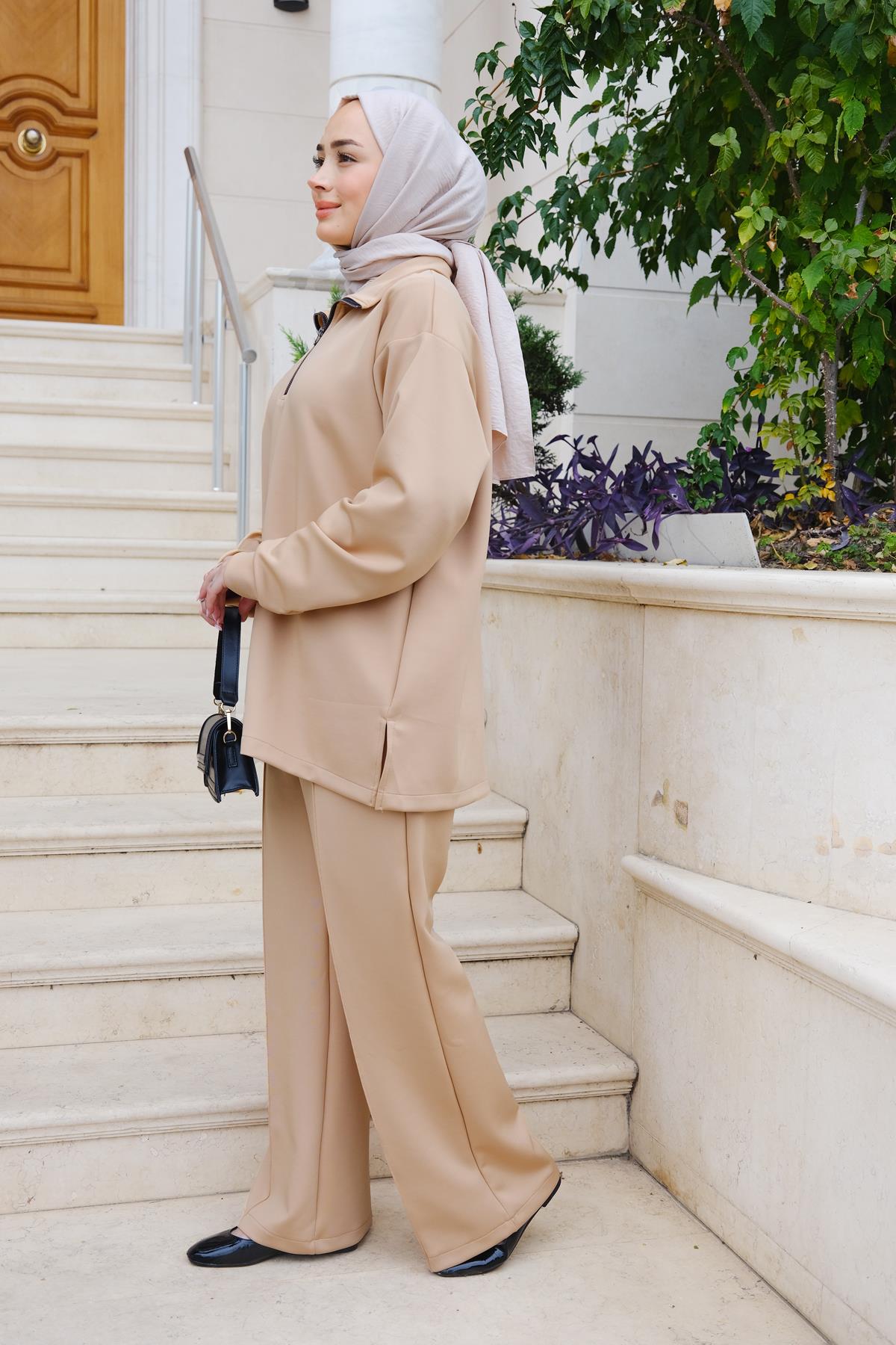 Fermuar Detaylı Takım Vizon