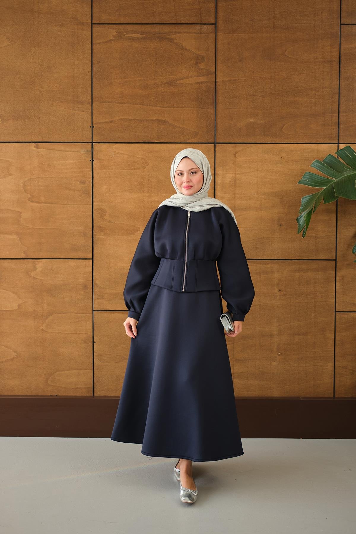 Fermuarlı Etekli Takım Lacivert