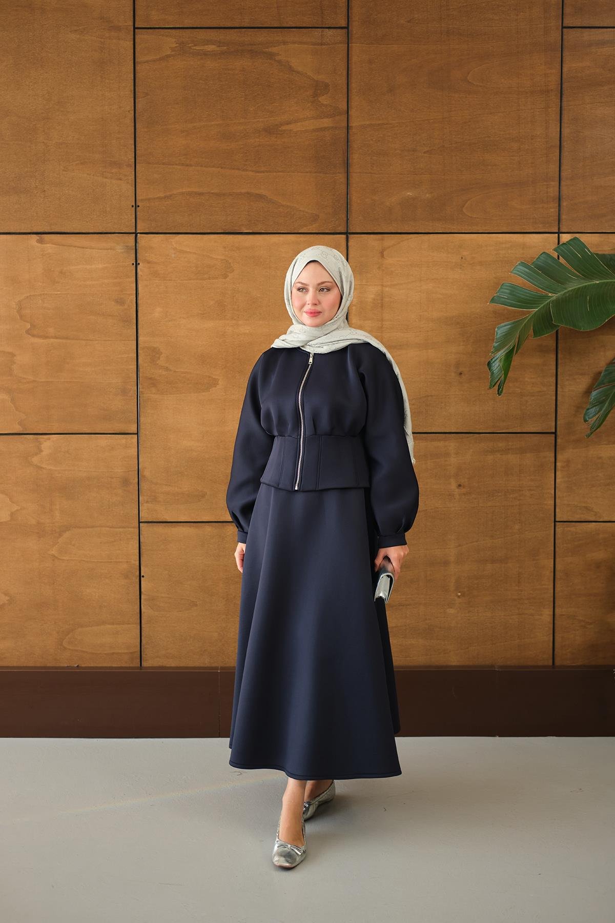 Fermuarlı Etekli Takım Lacivert