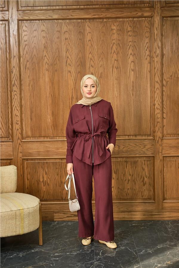 Fermuarlı İkili Takım Bordo