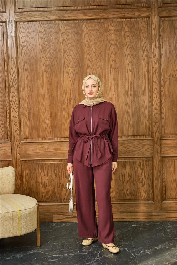 Fermuarlı İkili Takım Bordo