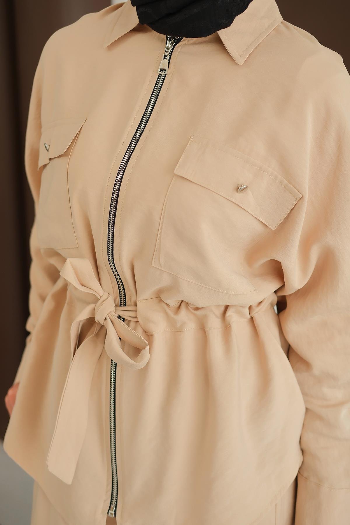 Fermuarlı İkili Takım Krem