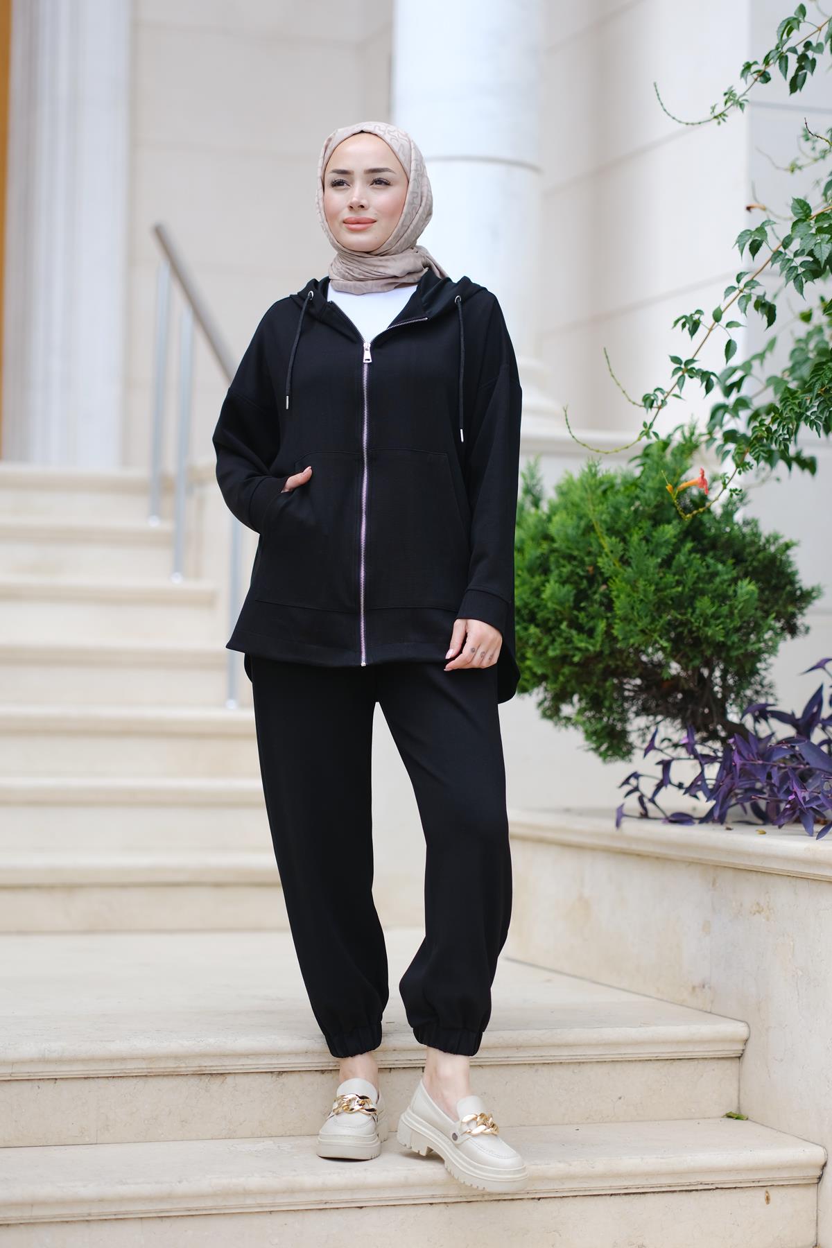 Fermuarlı İkili Takım Siyah