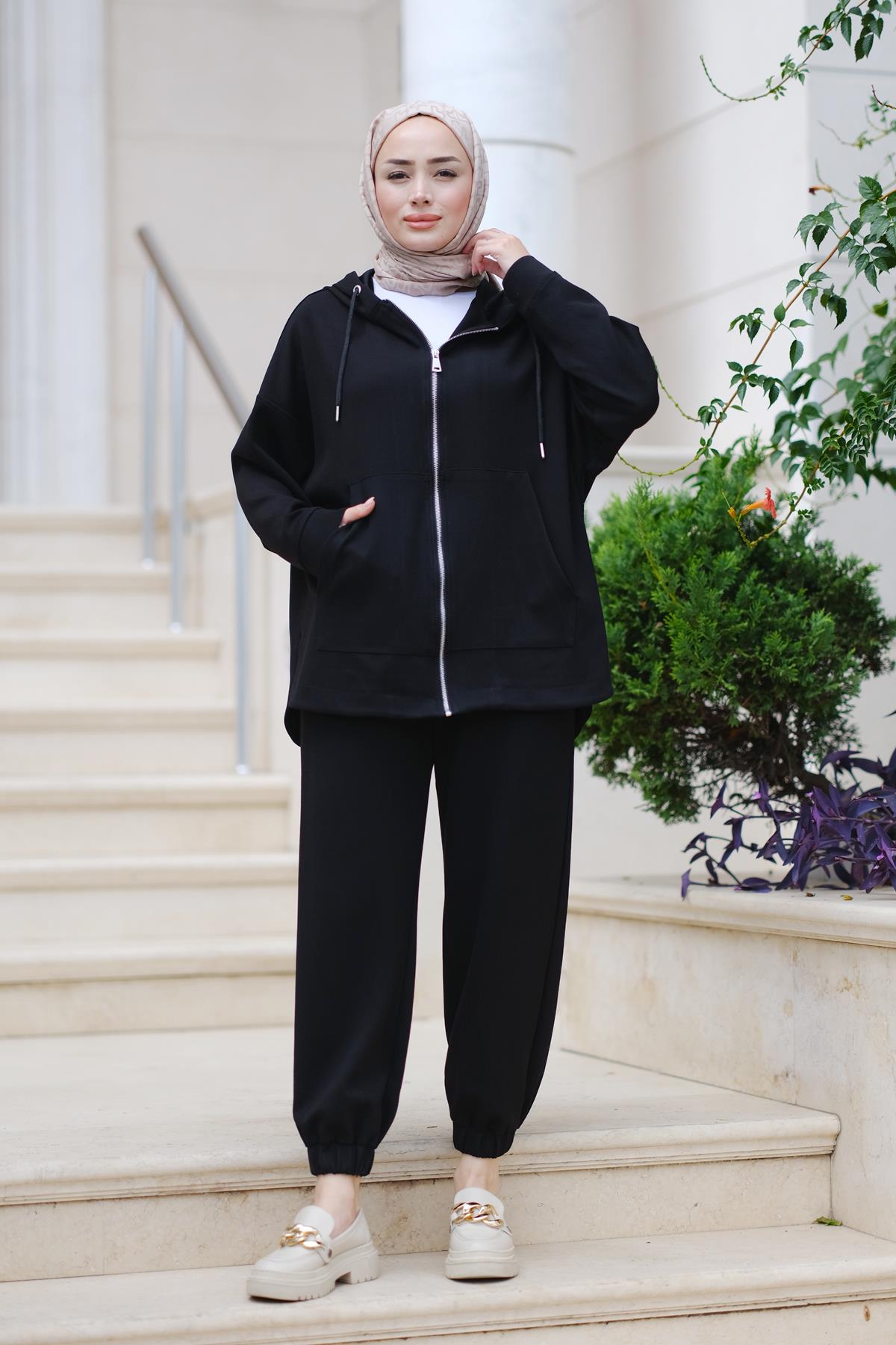 Fermuarlı İkili Takım Siyah