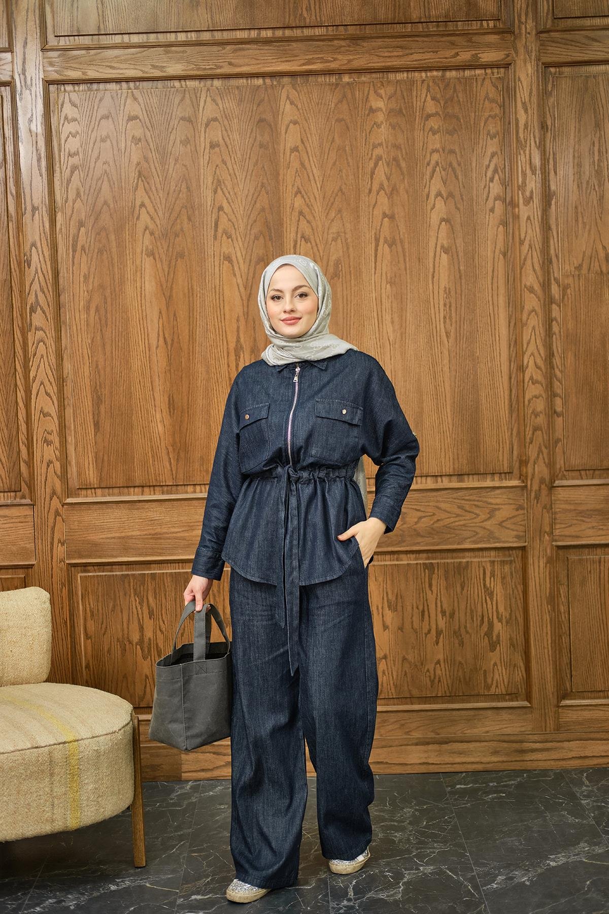 Fermuarlı Kot Takım Lacivert