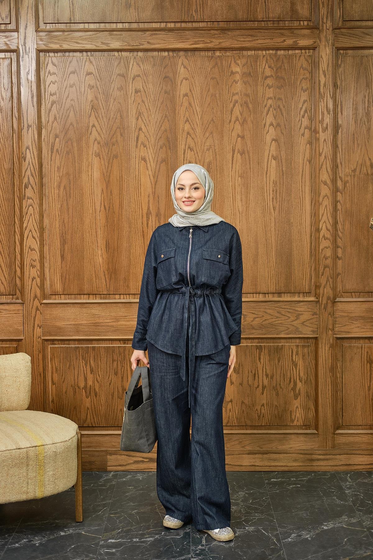 Fermuarlı Kot Takım Lacivert