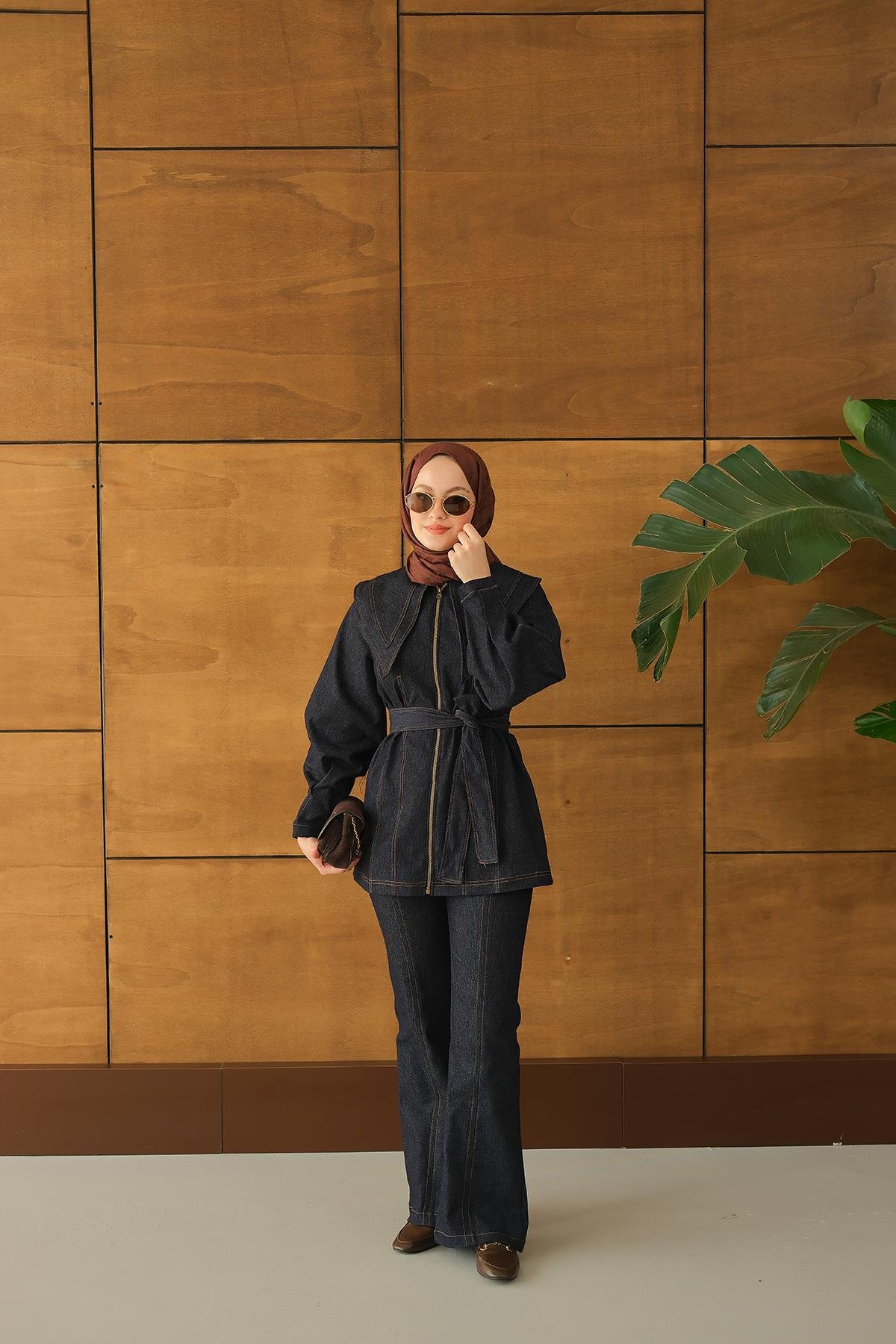 Fermuarlı Kot Takım Lacivert