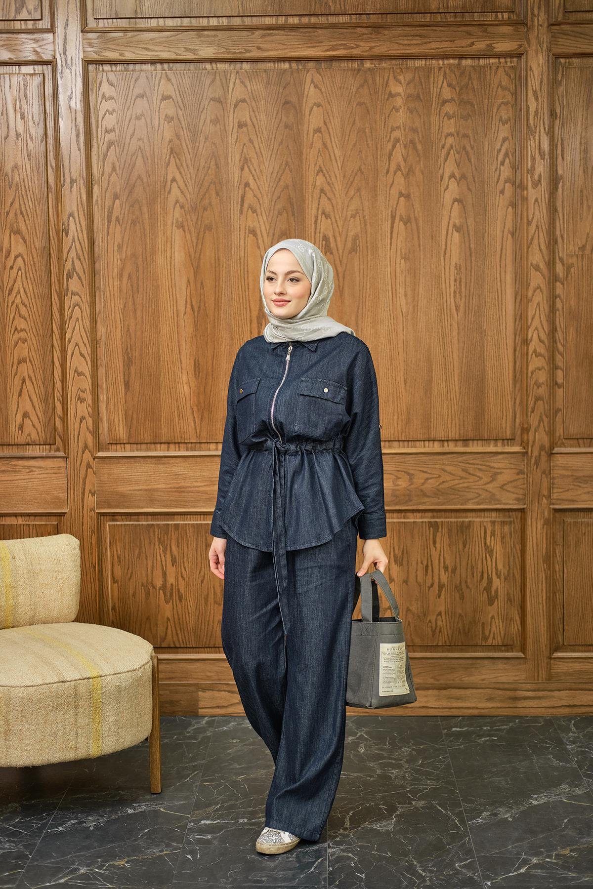 Fermuarlı Kot Takım Lacivert