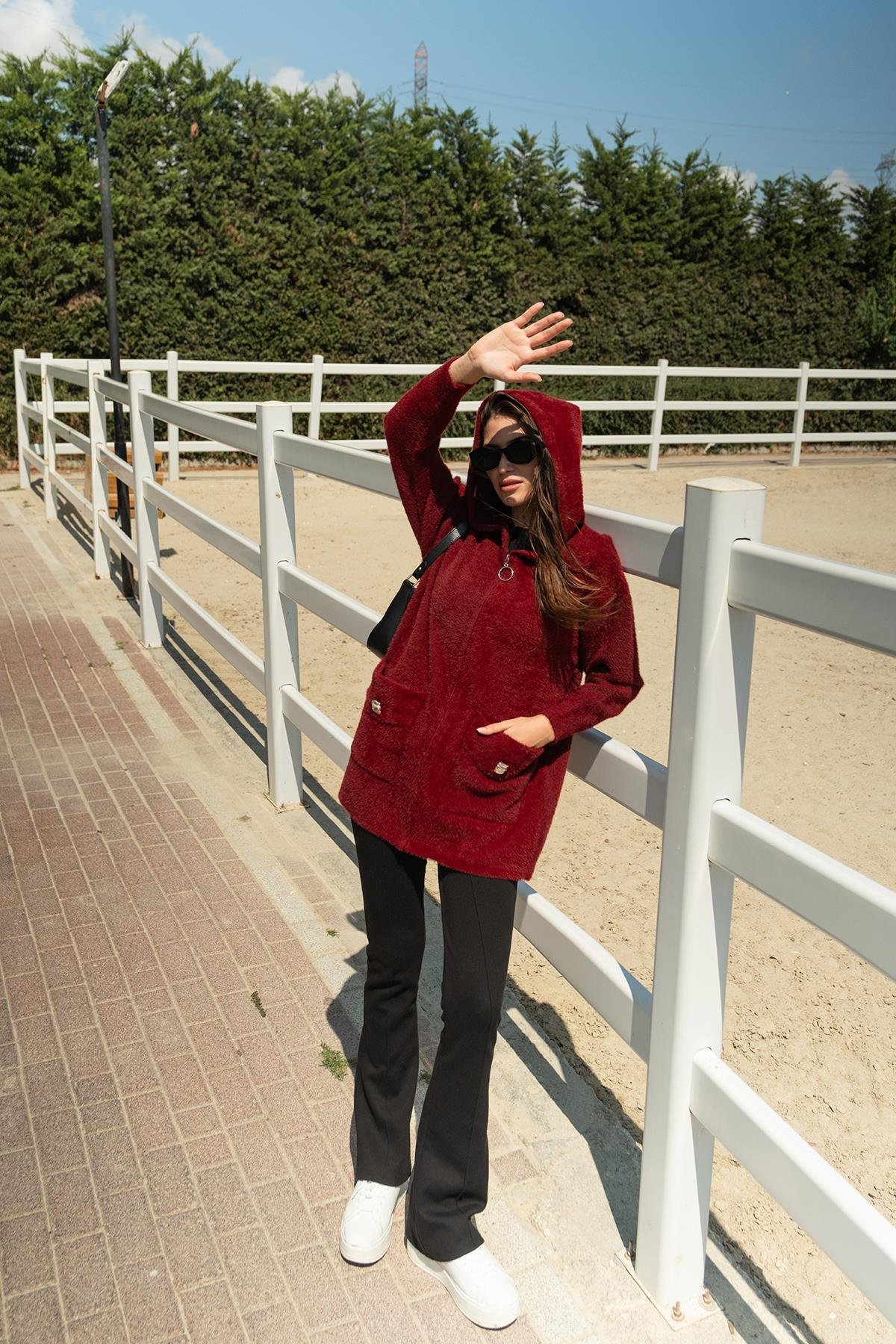 Fermuarlı Triko Ceket Bordo