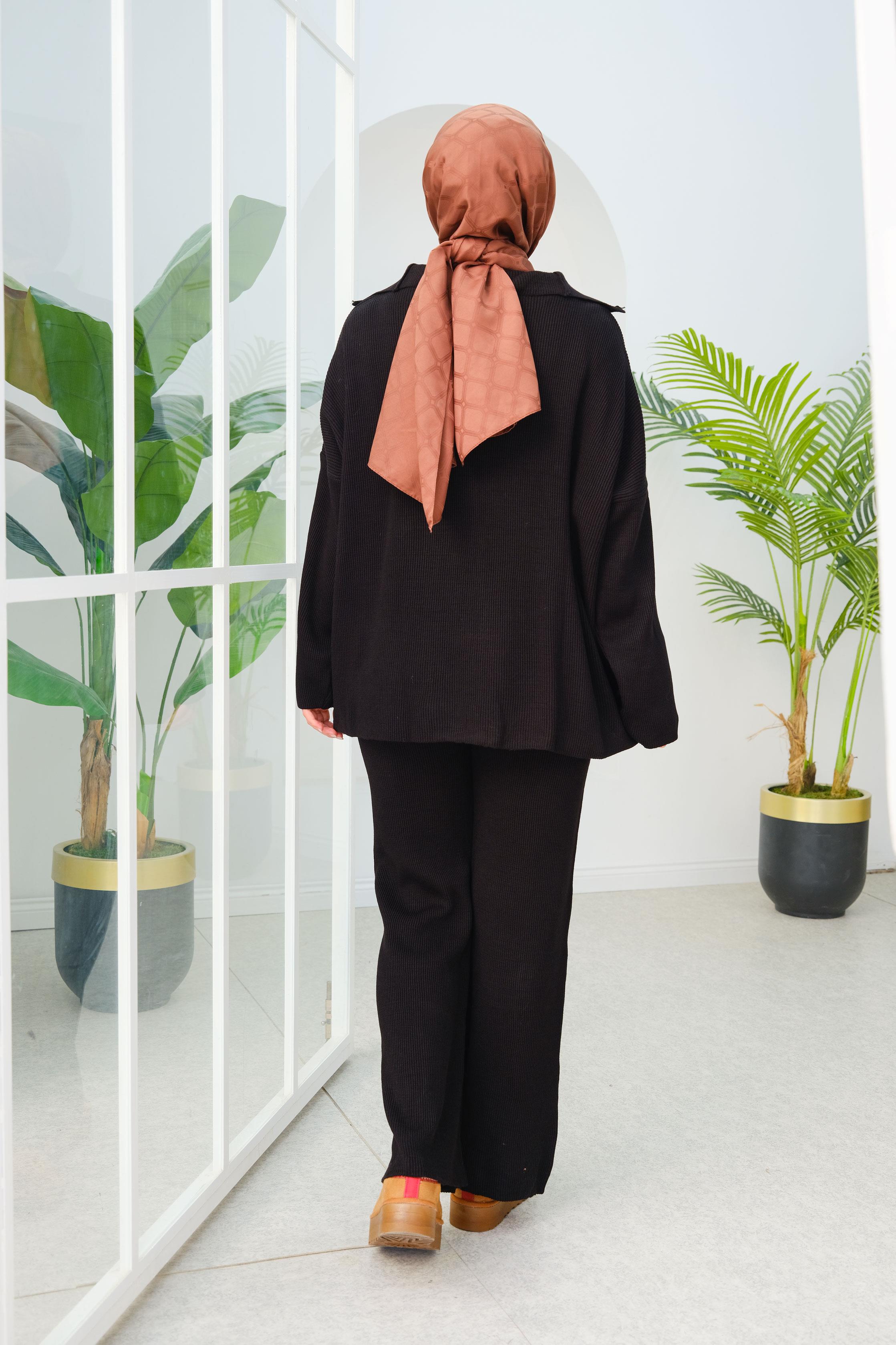 Fermuarlı Triko Takım Siyah