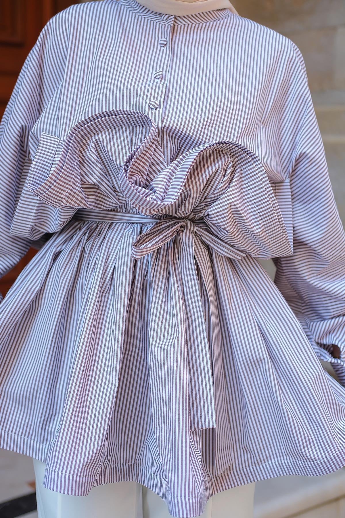 Fiona Grenli Çizgili Gömlek Lacivert