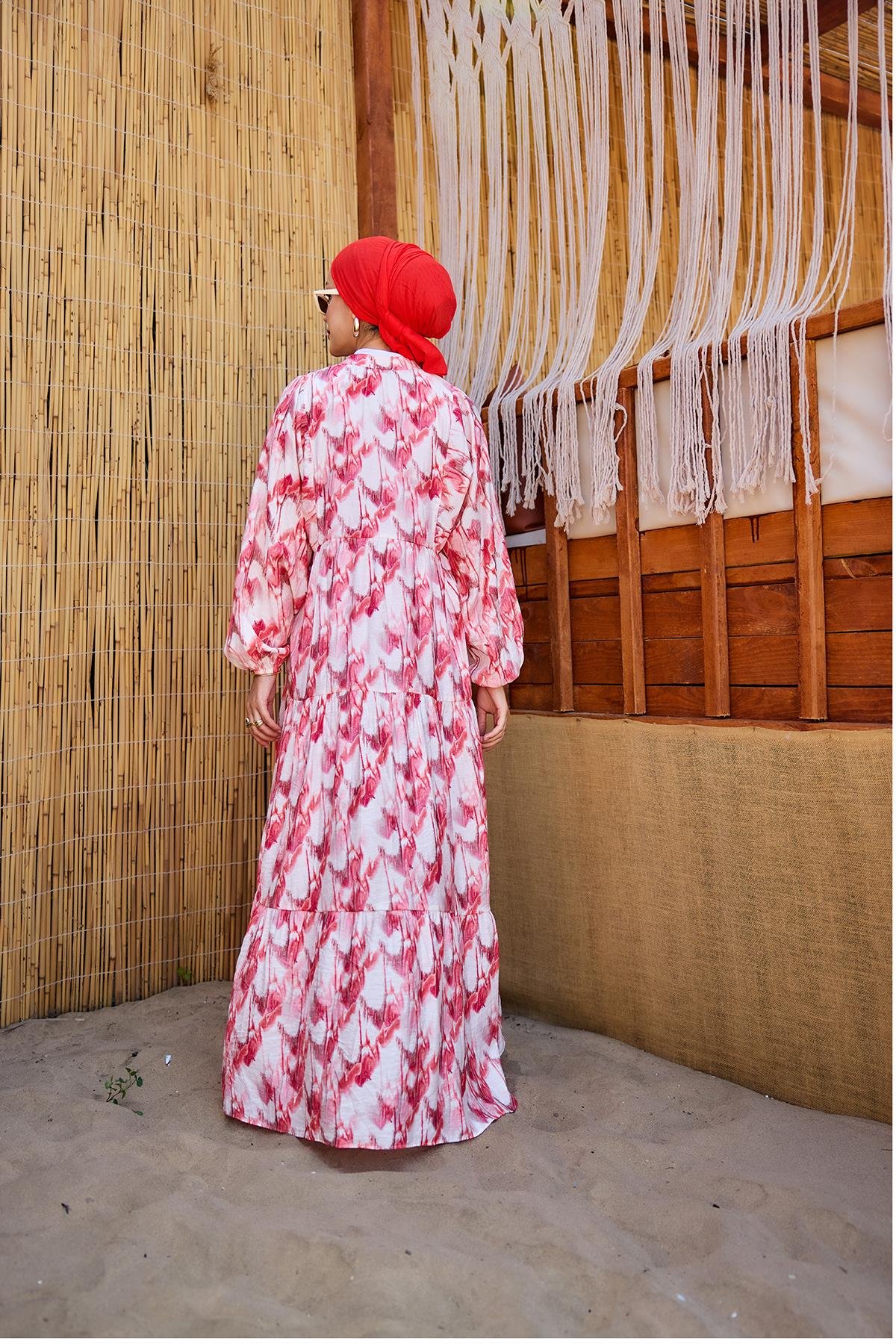 Fırça Desen Elbise Kırmızı