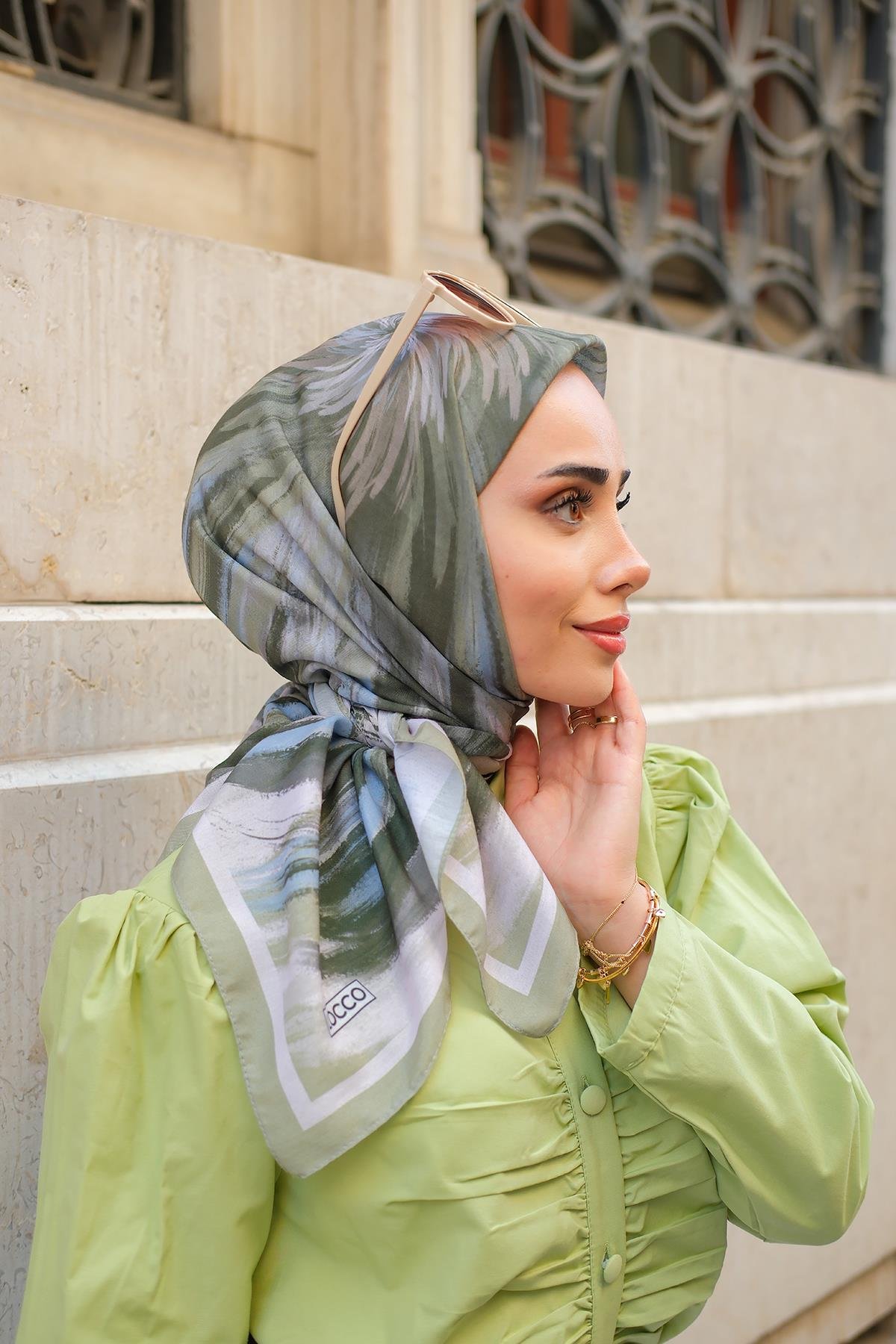 Fırça Desen Soft Eşarp Küf Yeşil