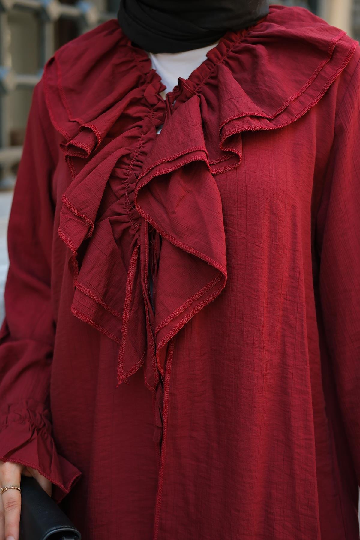 Fırfır Detay İkili Takım Bordo