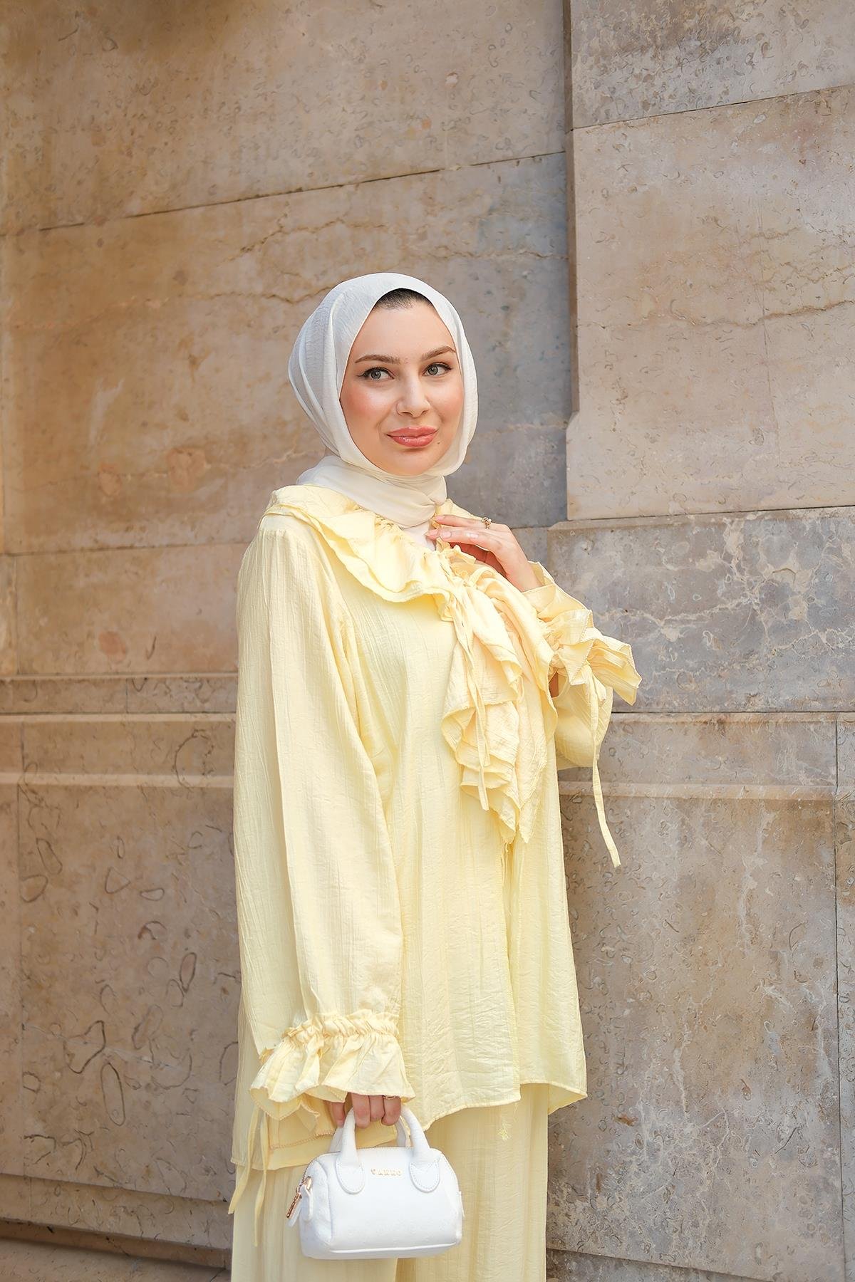 Fırfır Detay İkili Takım Sarı