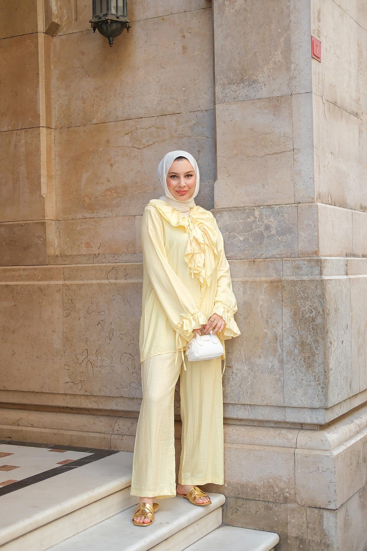 Fırfır Detay İkili Takım Sarı