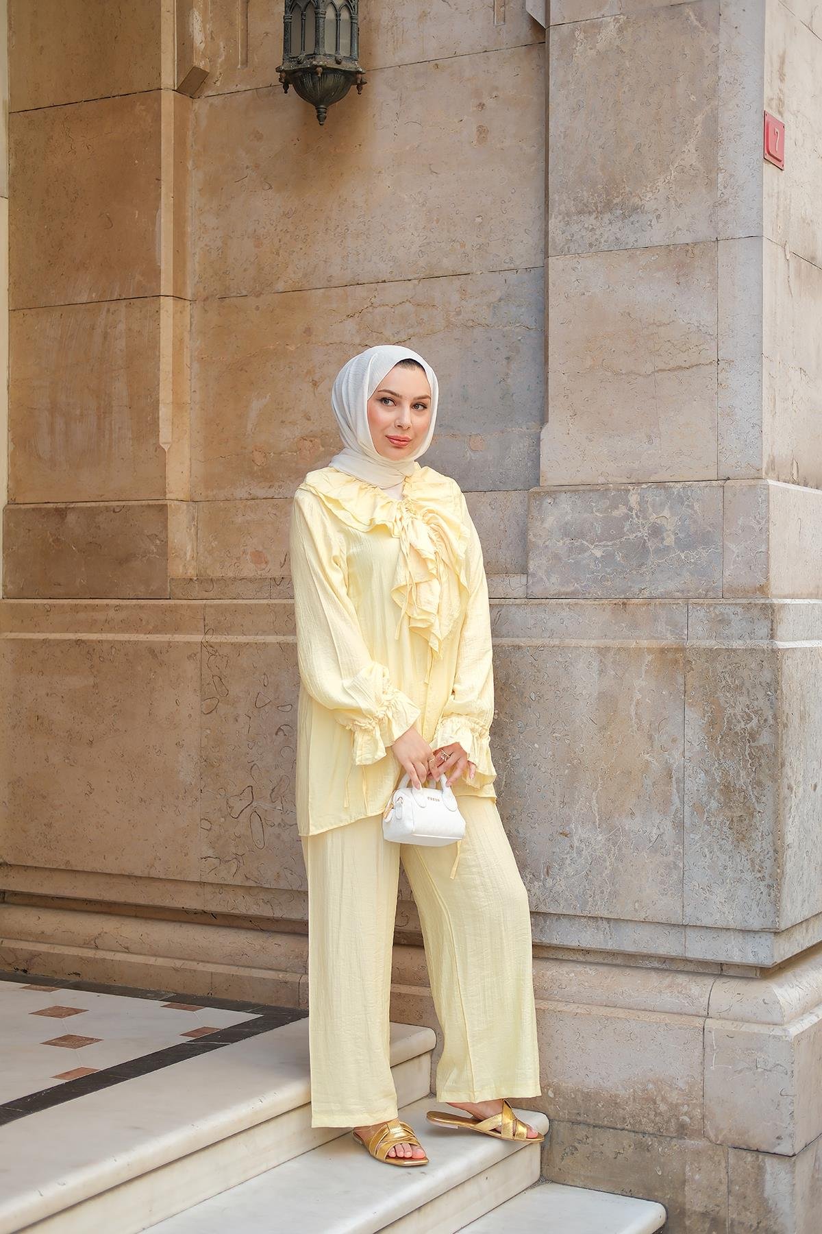 Fırfır Detay İkili Takım Sarı