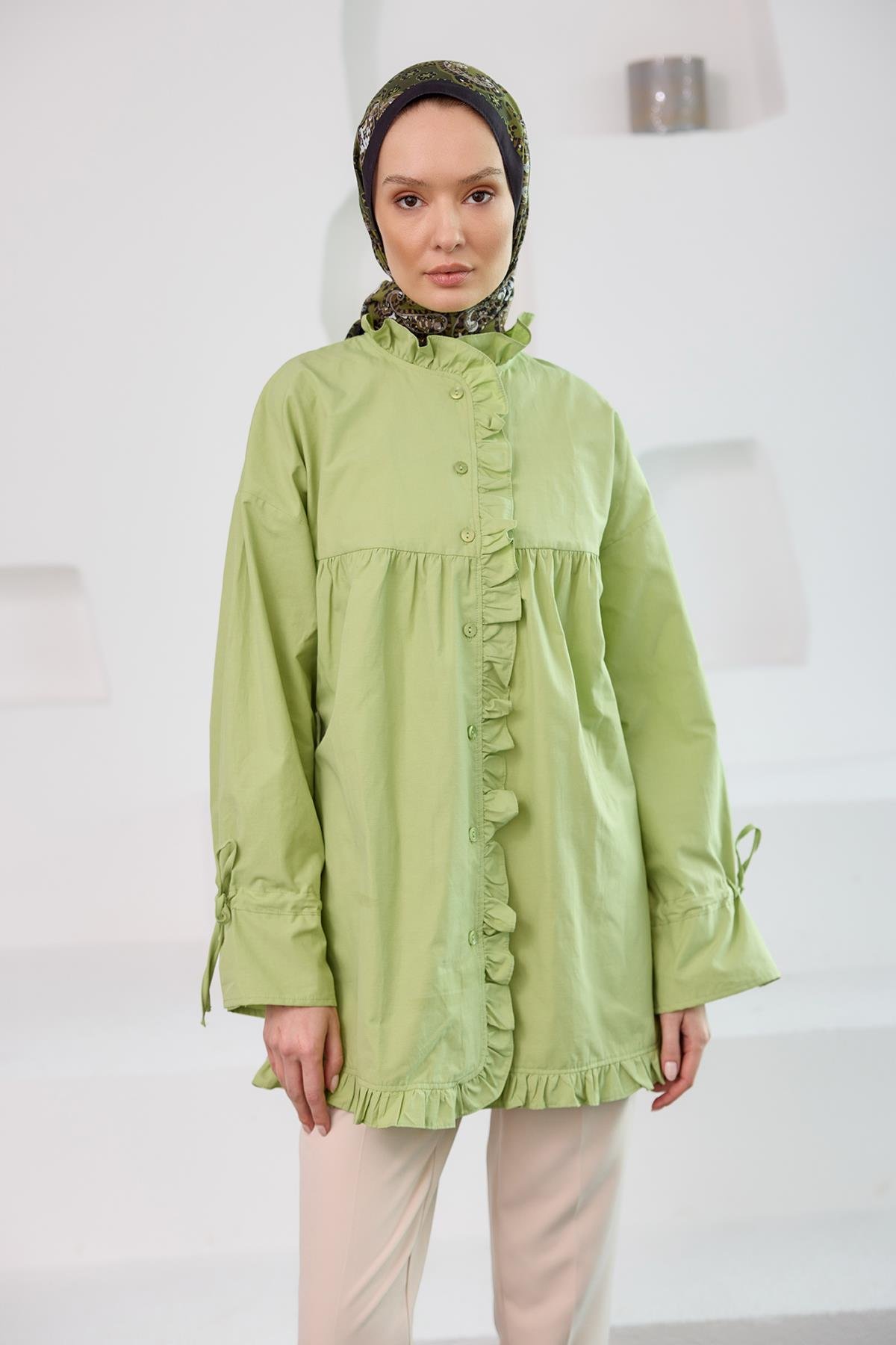 Fırfır Detaylı Gömlek Yeşil