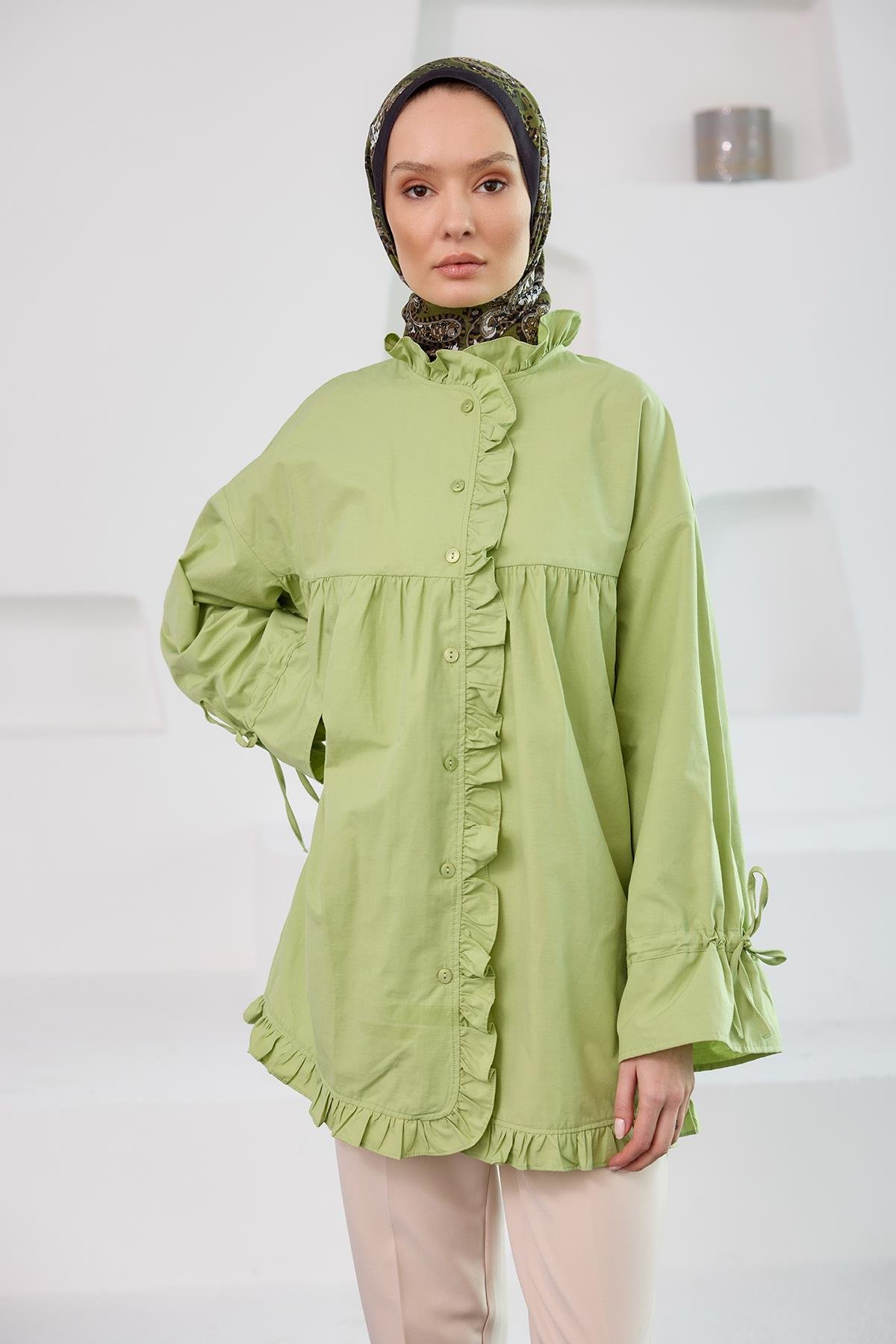 Fırfır Detaylı Gömlek Yeşil