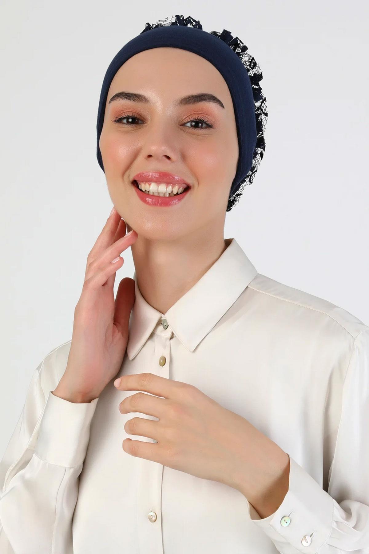 Fırfırlı Bone  Lacivert
