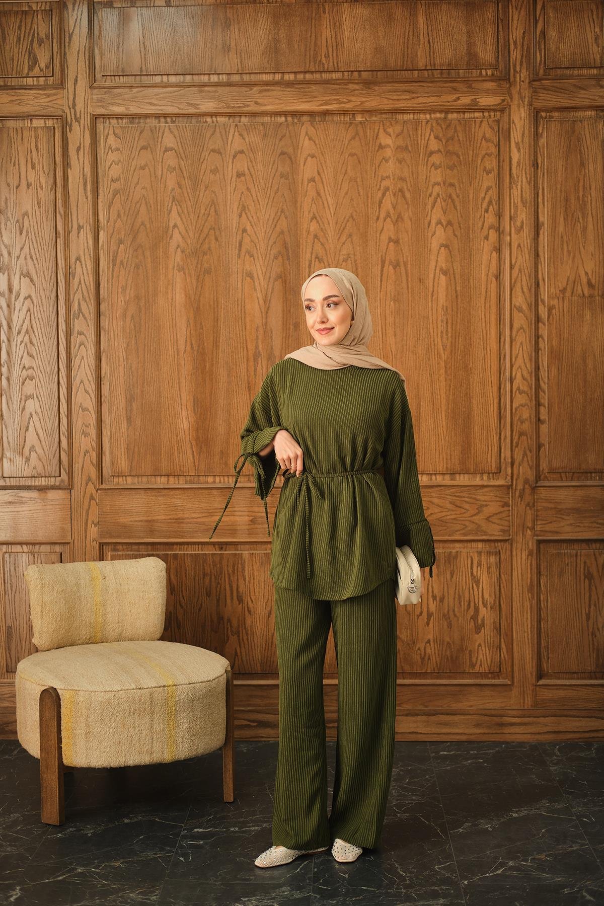 Fitilli İkili Takım Haki Yeşil