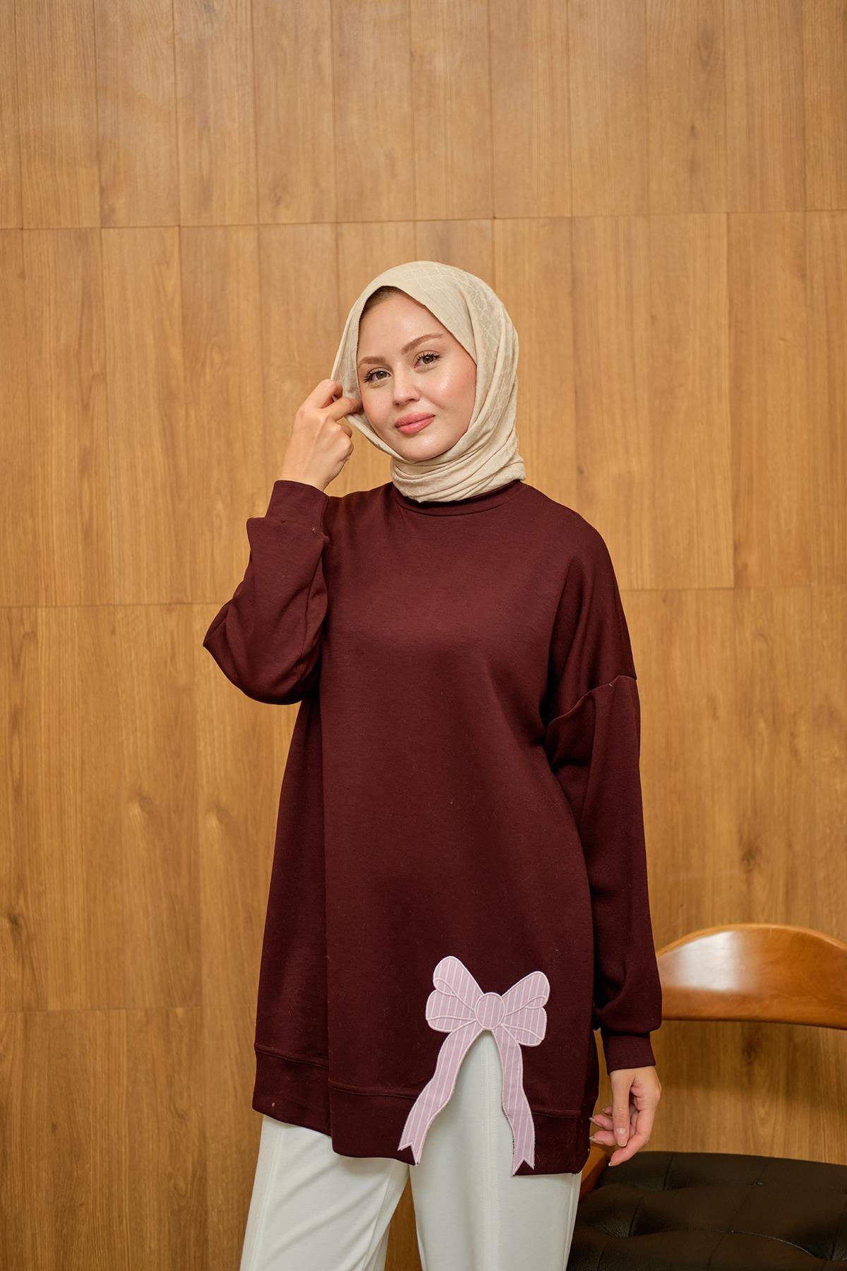 Fiyonk Nakışlı Tunik Bordo