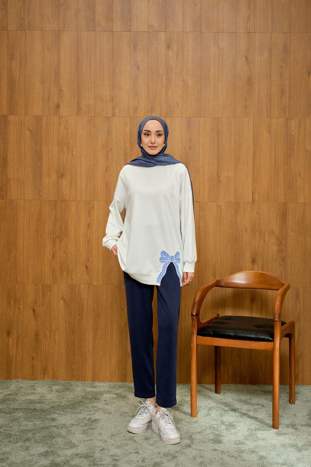 Fiyonk Nakışlı Tunik Ekru