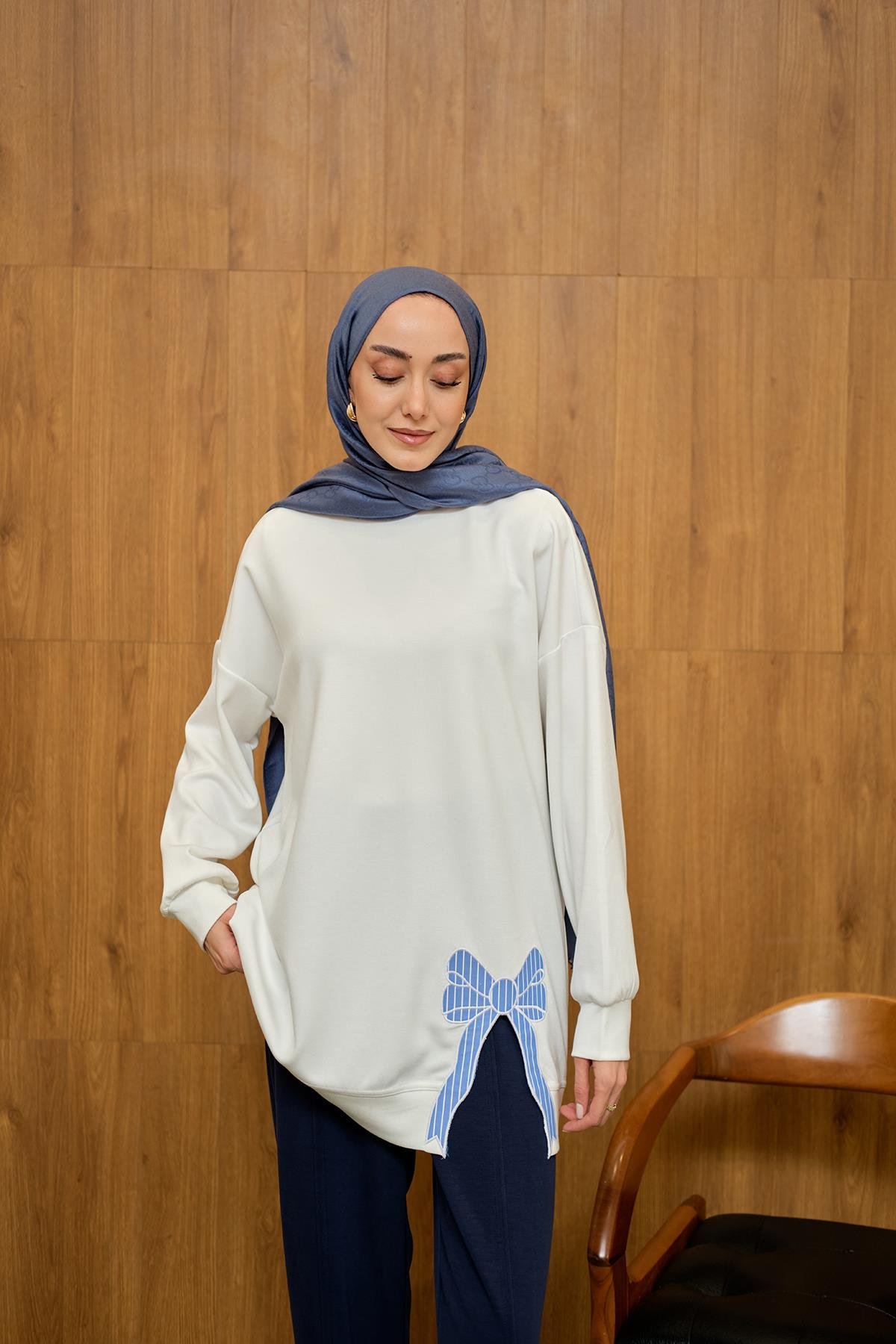 Fiyonk Nakışlı Tunik Ekru