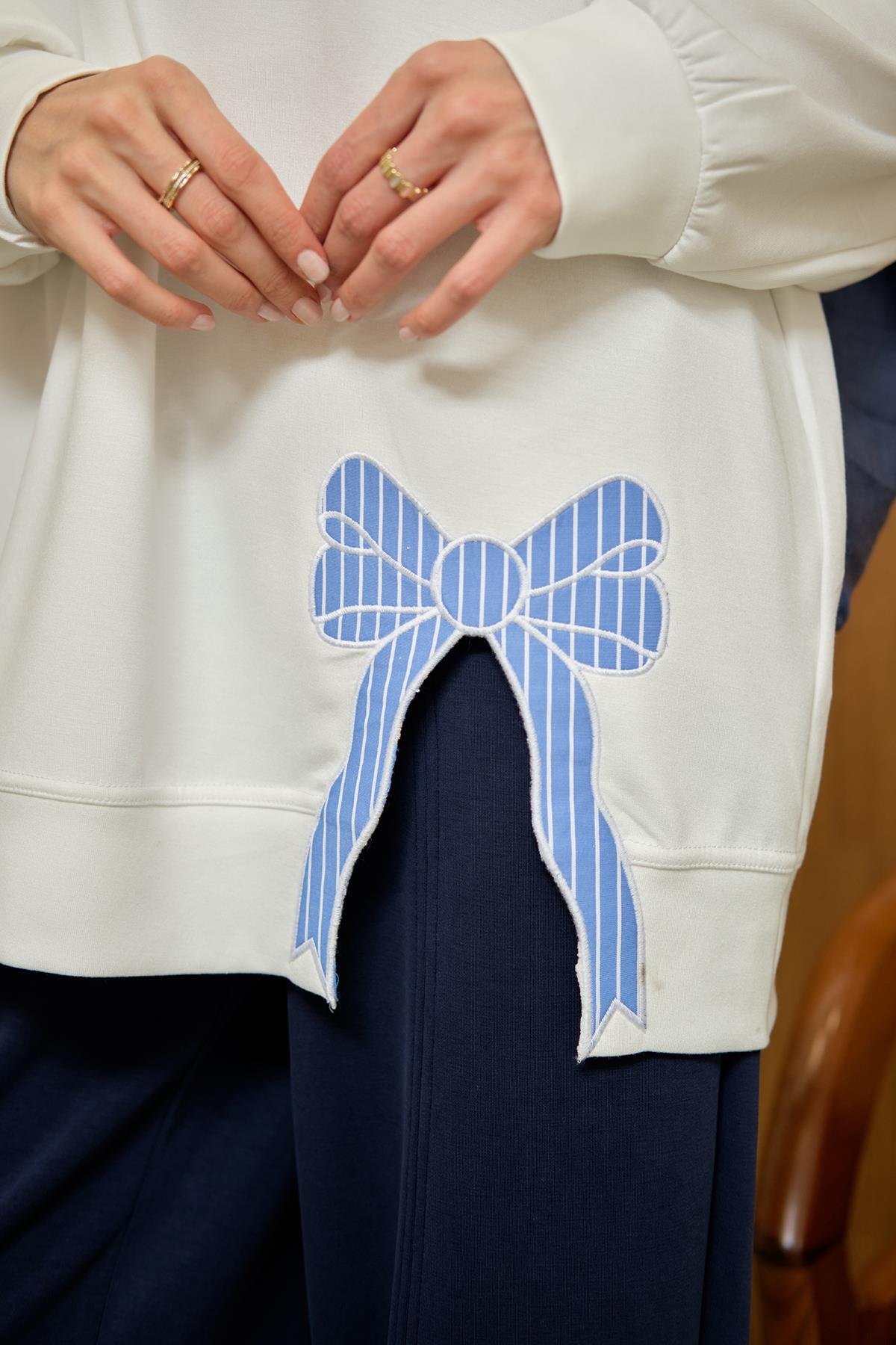 Fiyonk Nakışlı Tunik Ekru