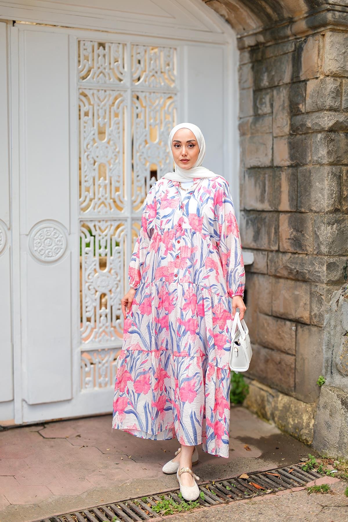 Flora Çicek Desenli Elbise Pembe