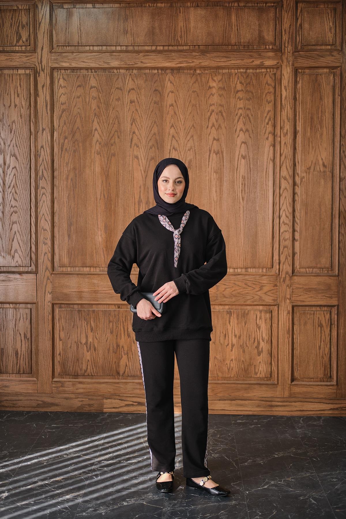 Fularlı İkili Takım Siyah