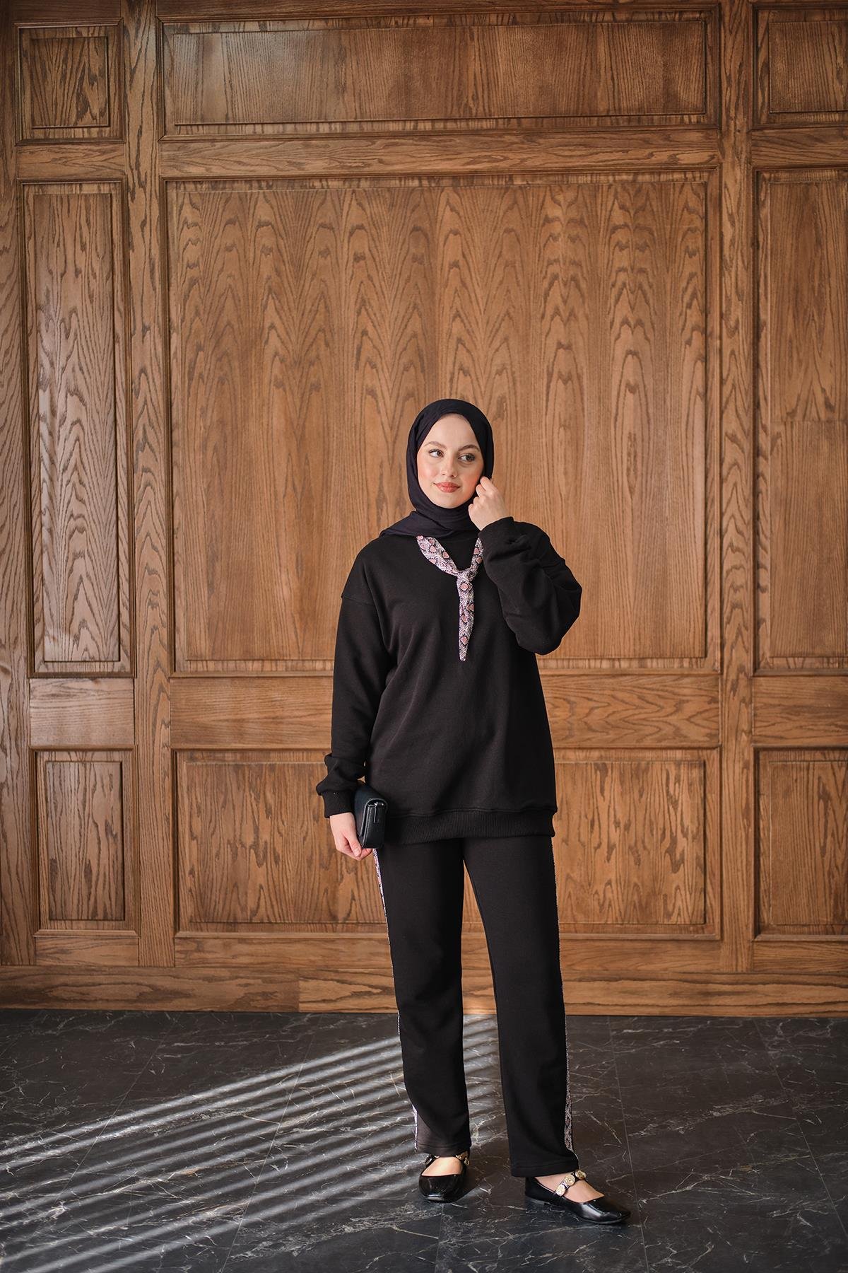 Fularlı İkili Takım Siyah