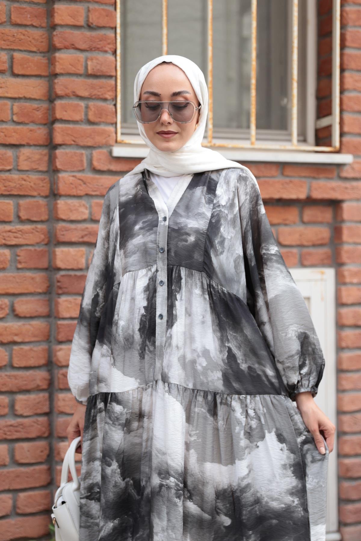 Galaksi Desenli Elbise Siyah