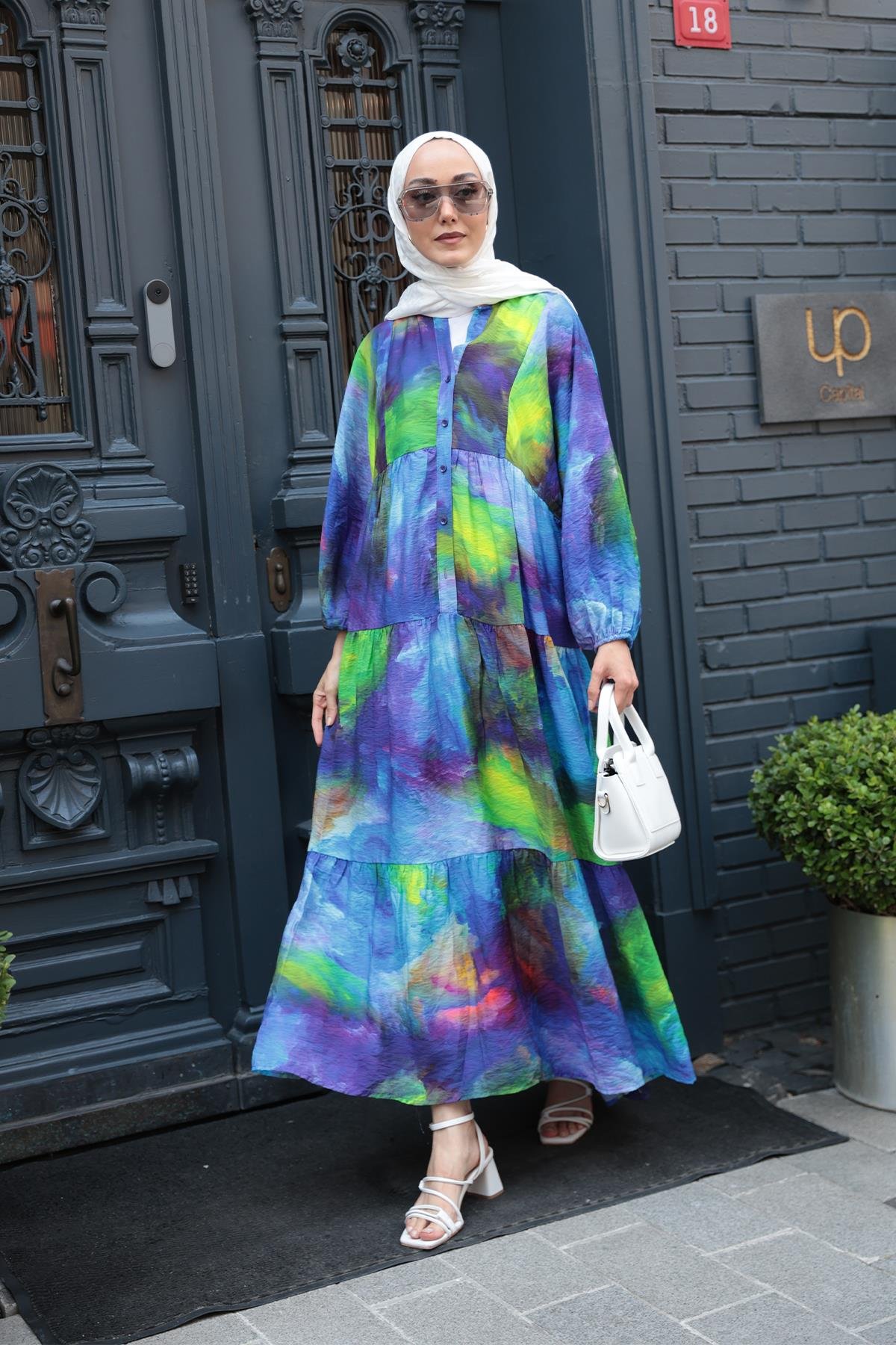 Galaksi Desenli Elbise Yeşil