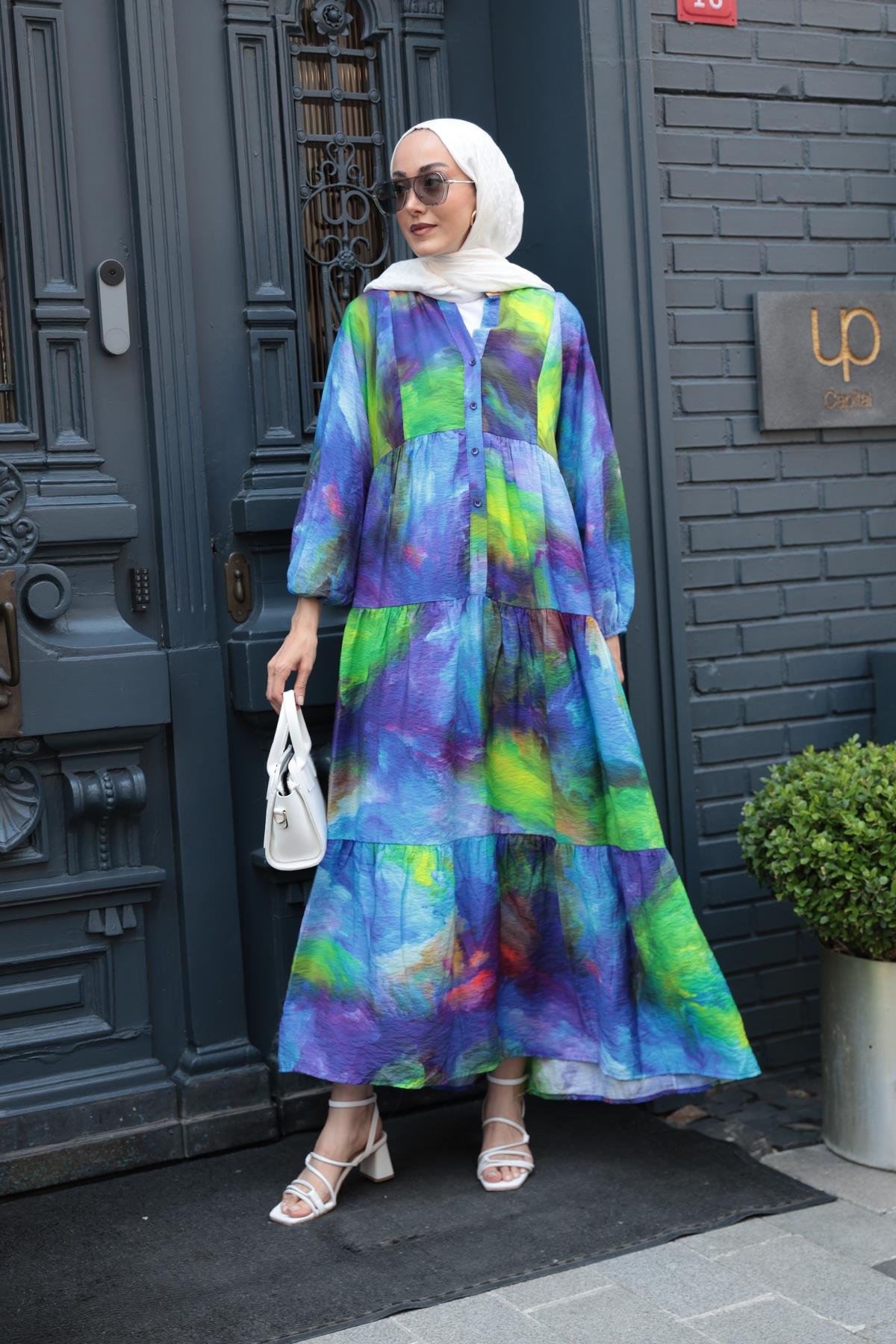 Galaksi Desenli Elbise Yeşil