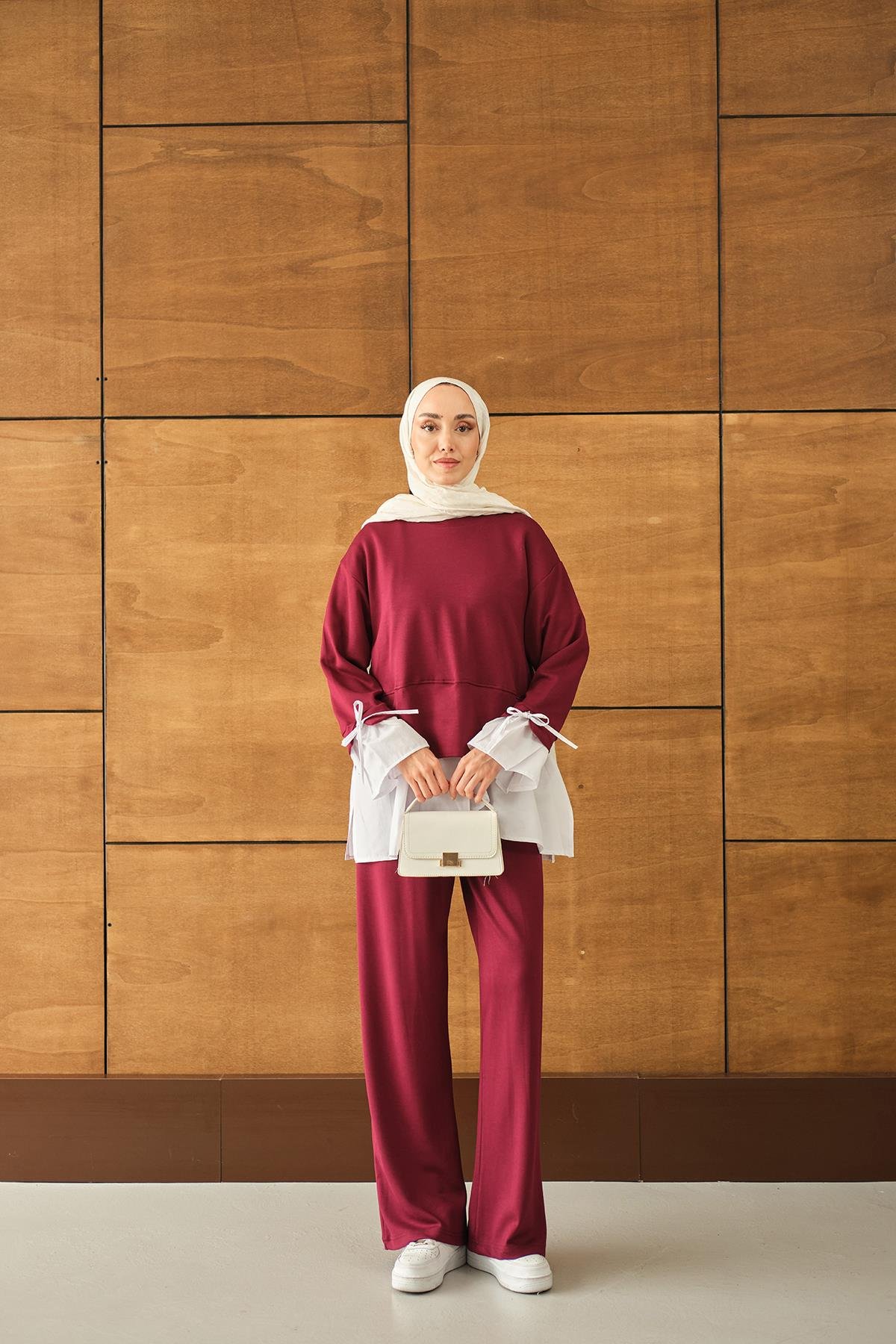 Garnili İkili Takım Bordo