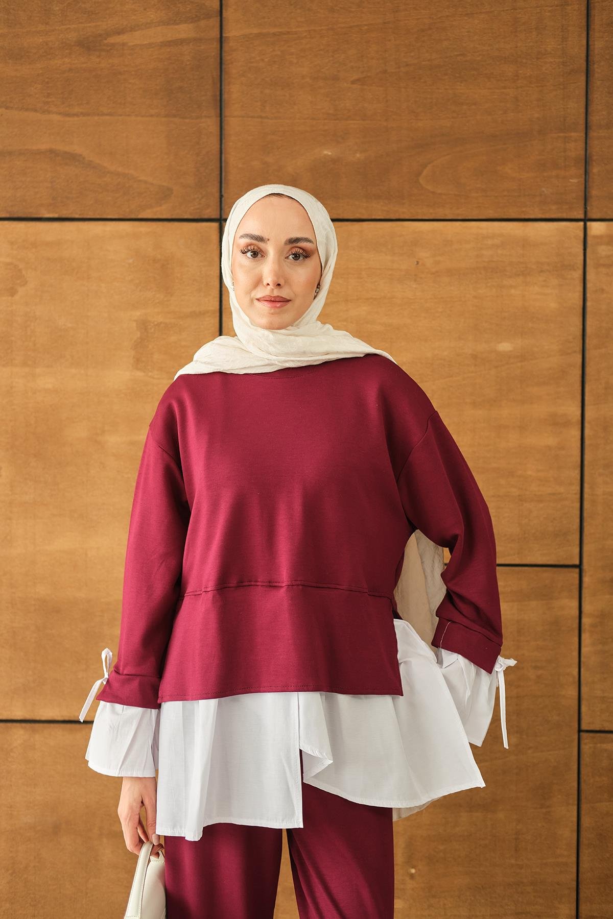 Garnili İkili Takım Bordo