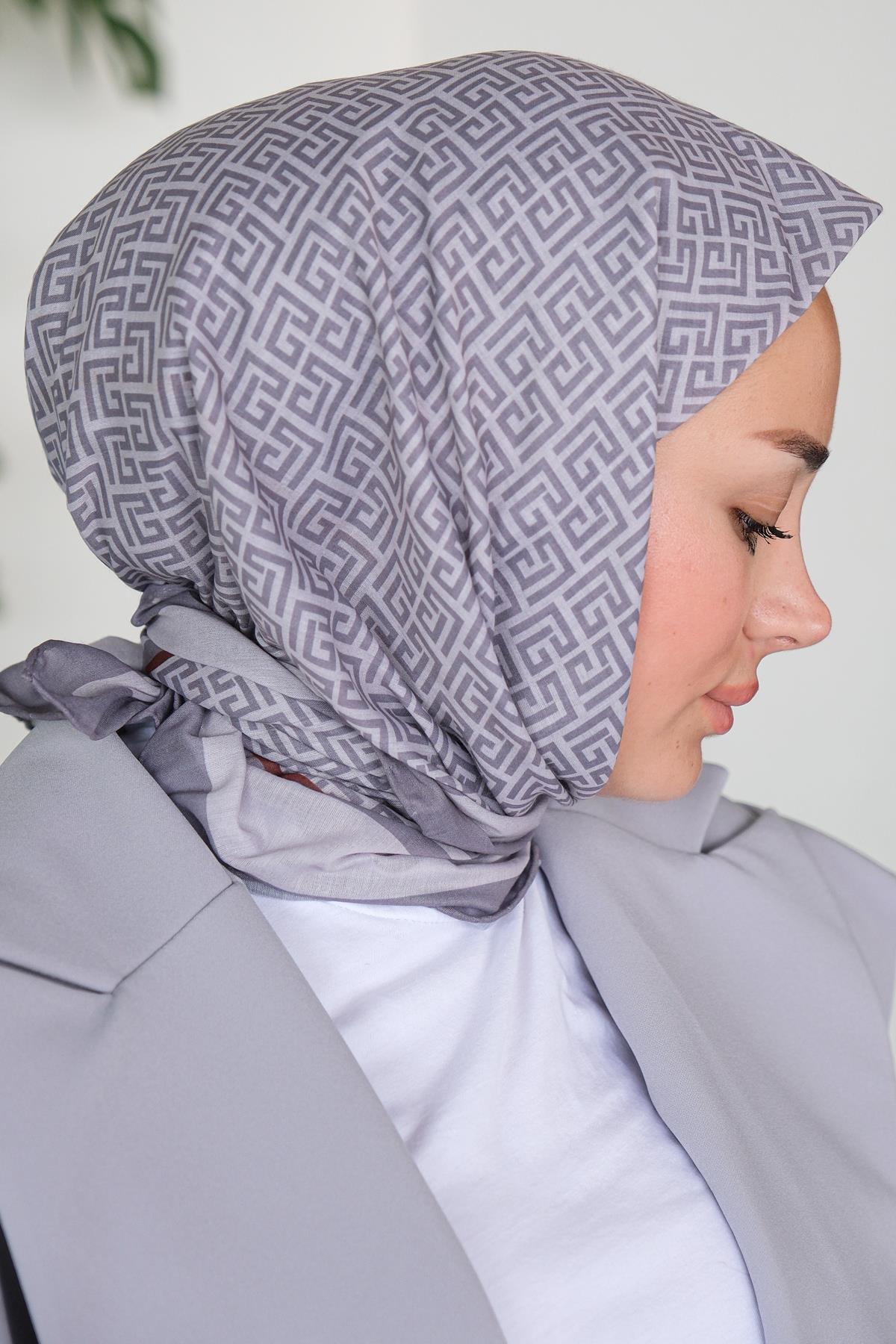 Geometrik Desen Eşarp Gri