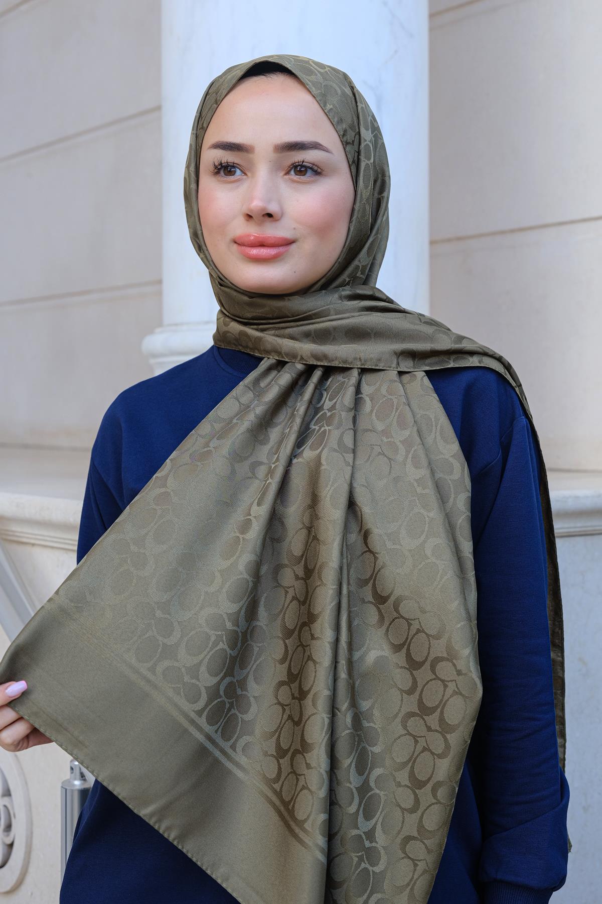 Geometrik Desen Jakar Şal Haki Yeşil