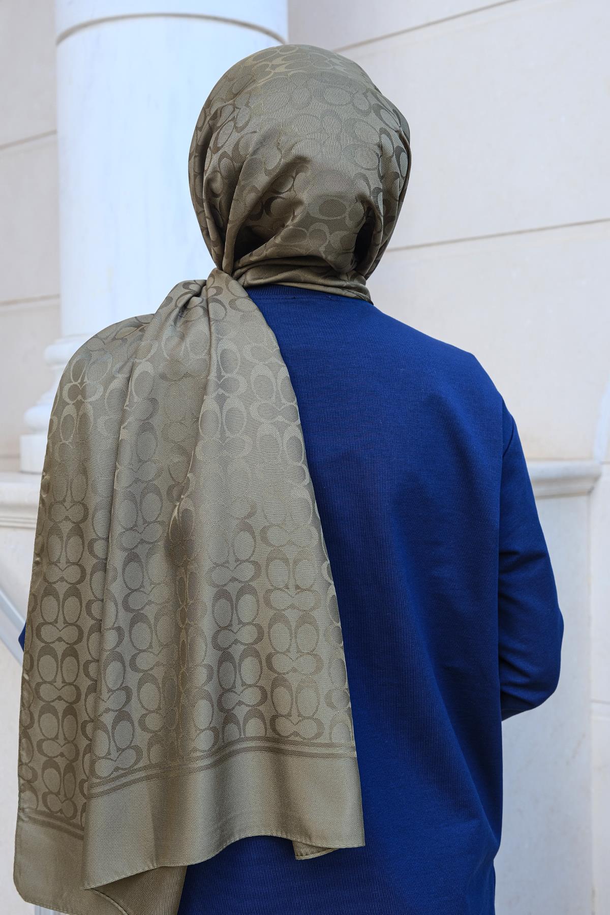 Geometrik Desen Jakar Şal Haki Yeşil