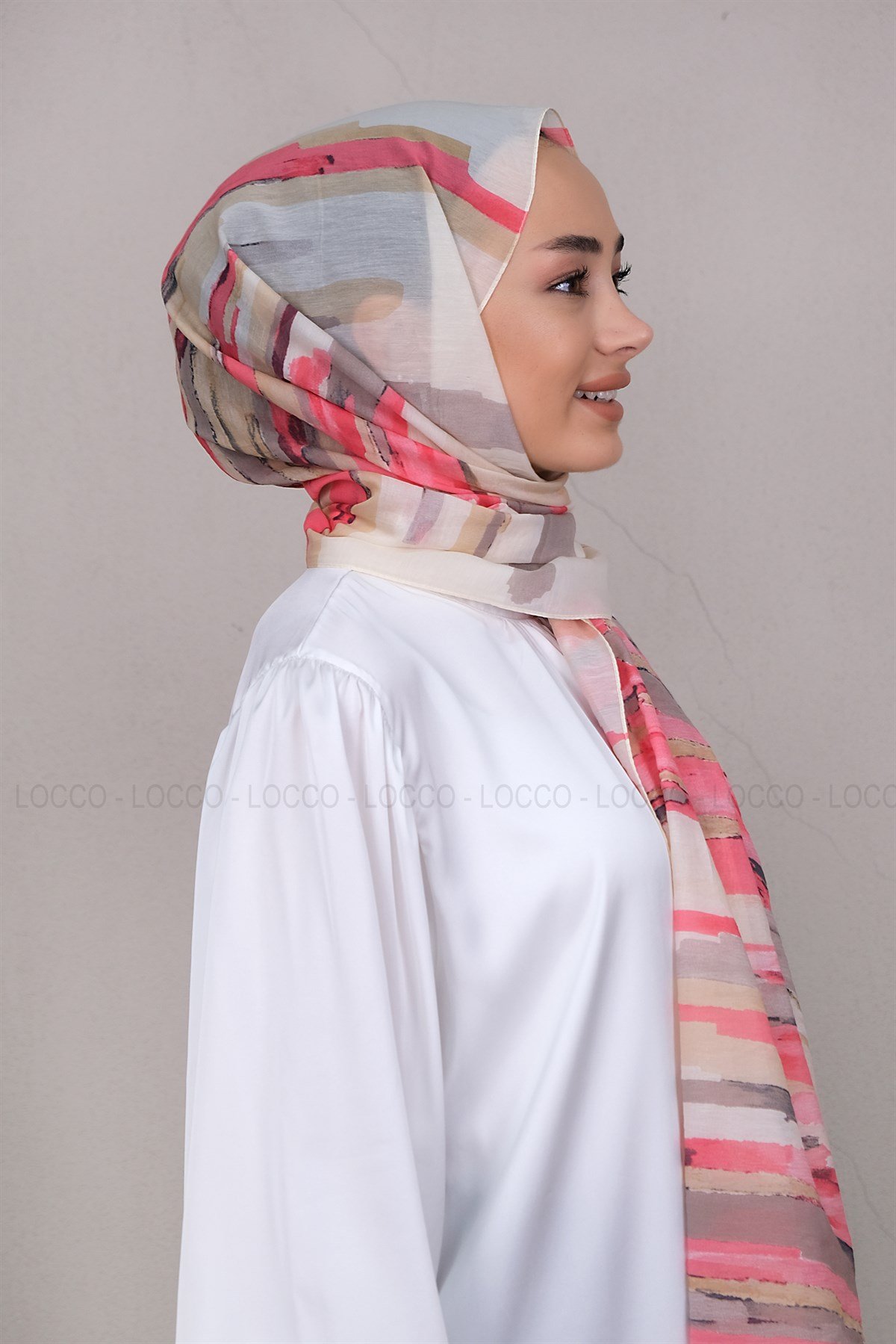 Uygun Fiyatlı GEOMETRIK DESEN SAL PEMBE | Loccomoda.com 