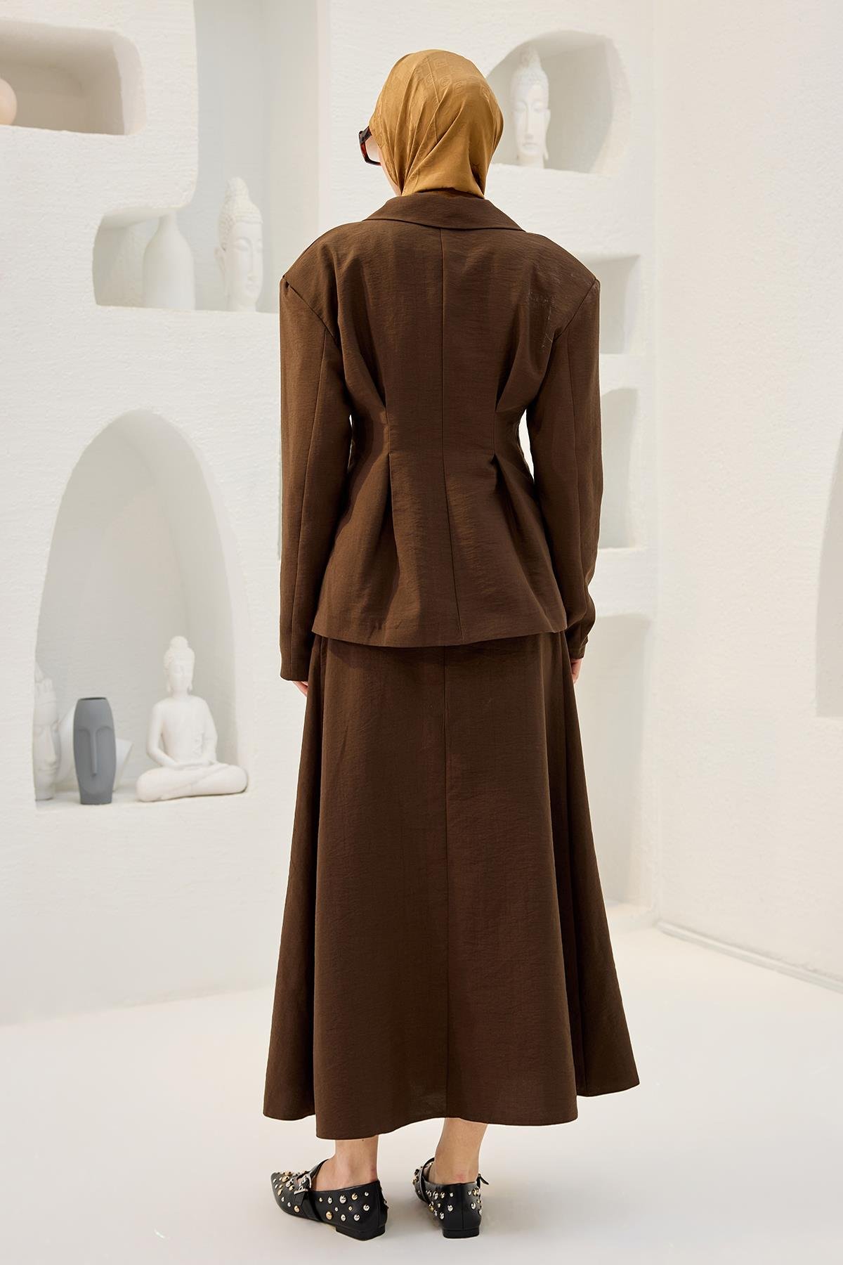 Gizli Cep Ve Önü Pile Detaylı Takım Kahverengi