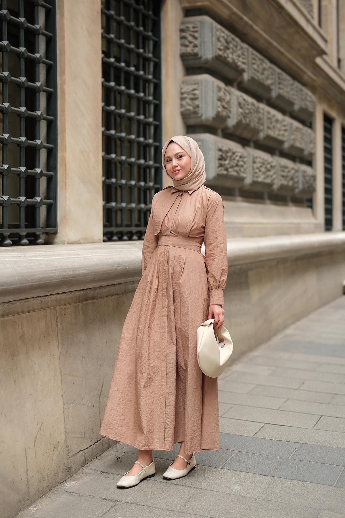 Gizli Düğmeli Apolet Detay Elbise Vizon