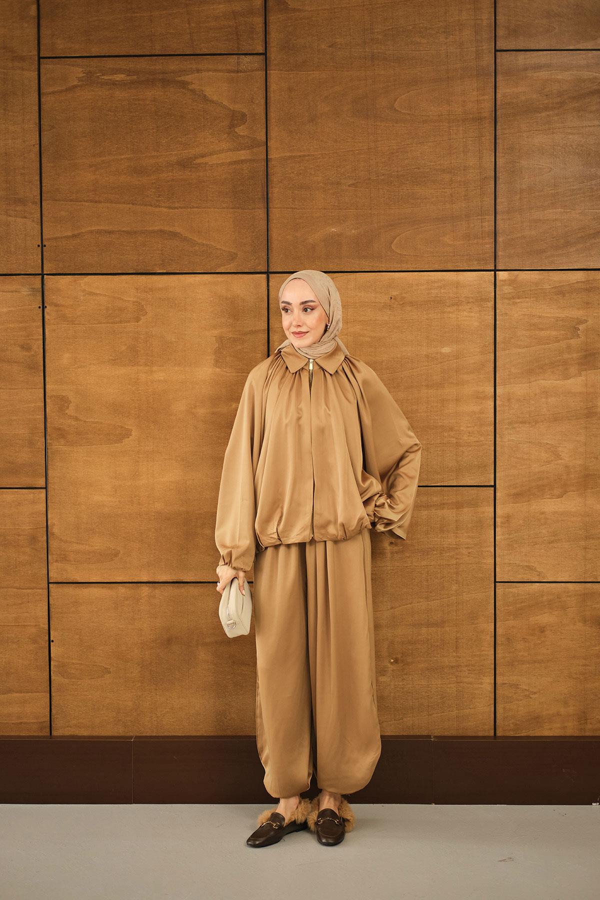 Gizli Fermuar Detay Takım Hardal