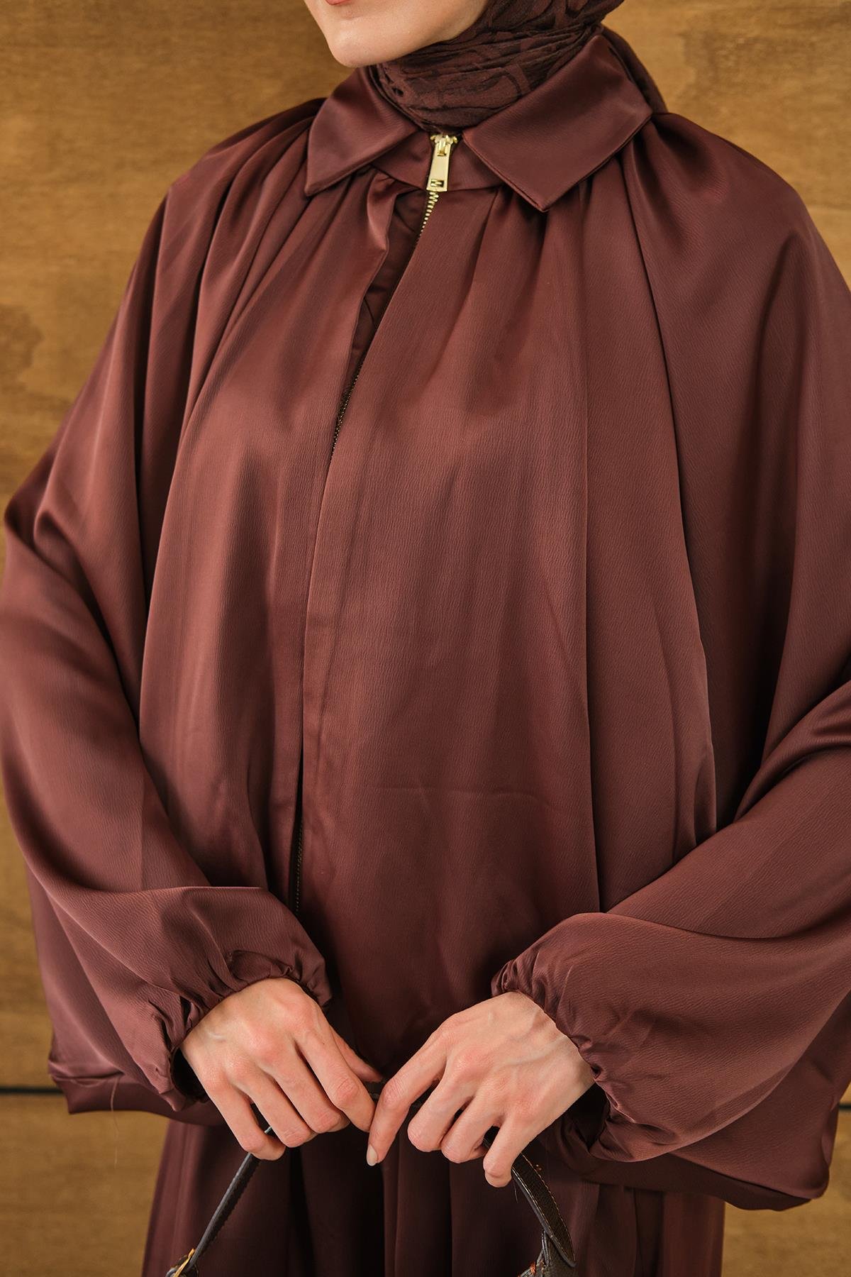 Gizli Fermuar Detay Takım Kahverengi