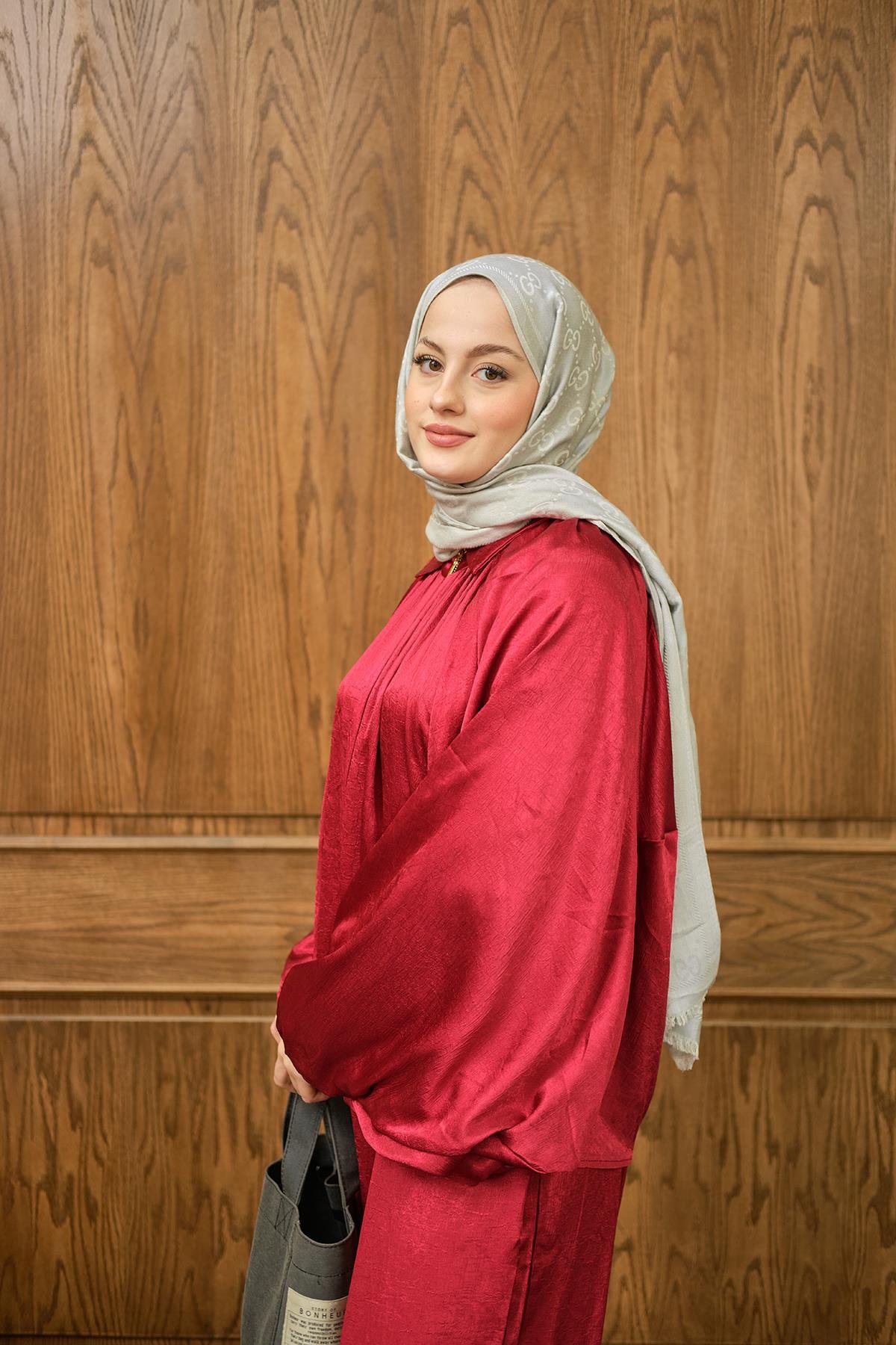 Gizli Fermuar Detay Takım Kırmızı