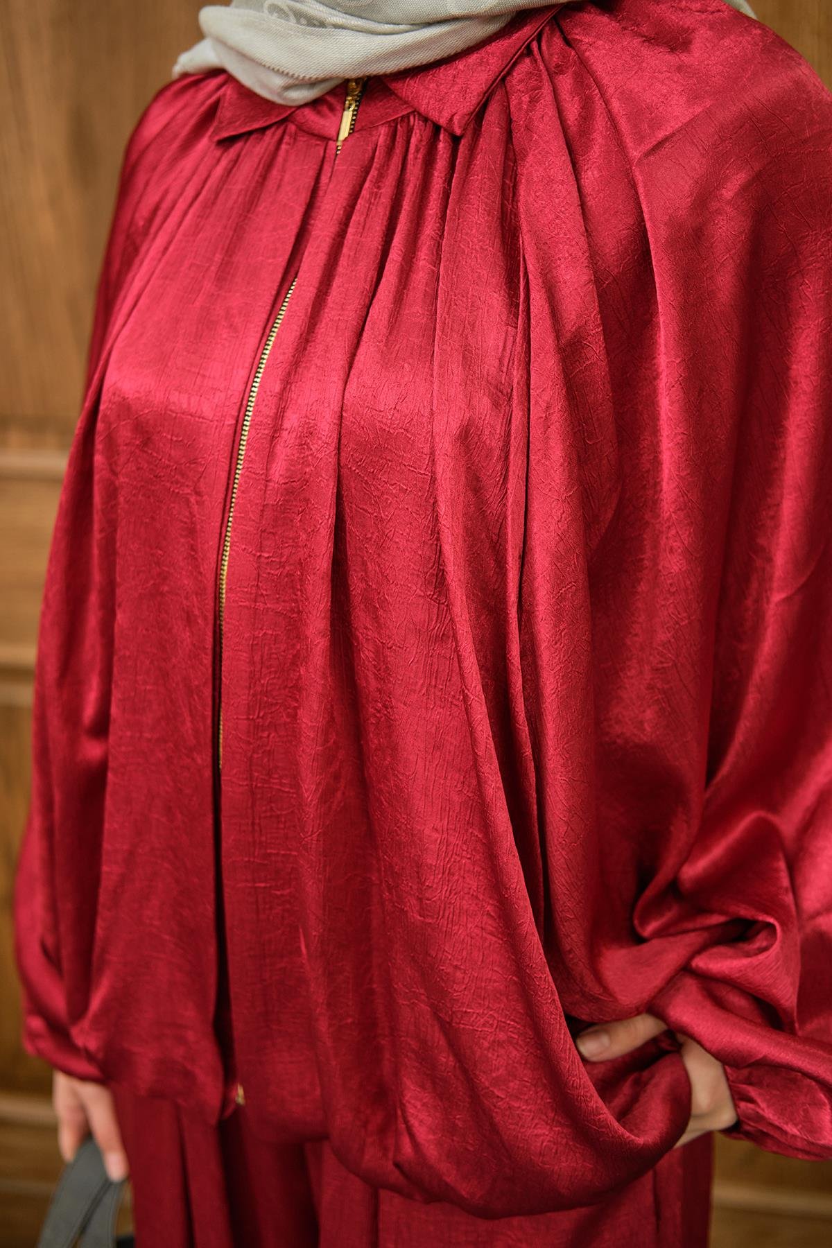 Gizli Fermuar Detay Takım Kırmızı