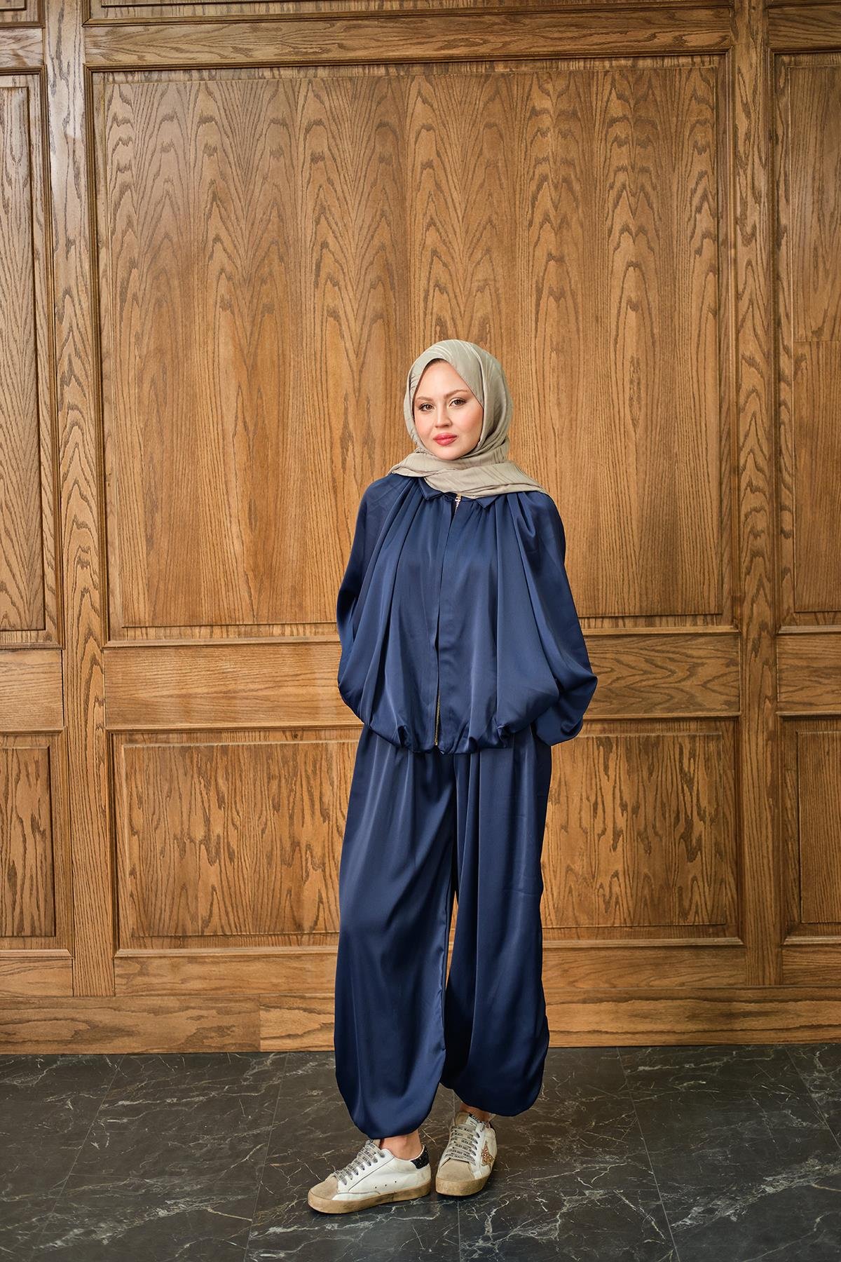 Gizli Fermuar Detay Takım Lacivert