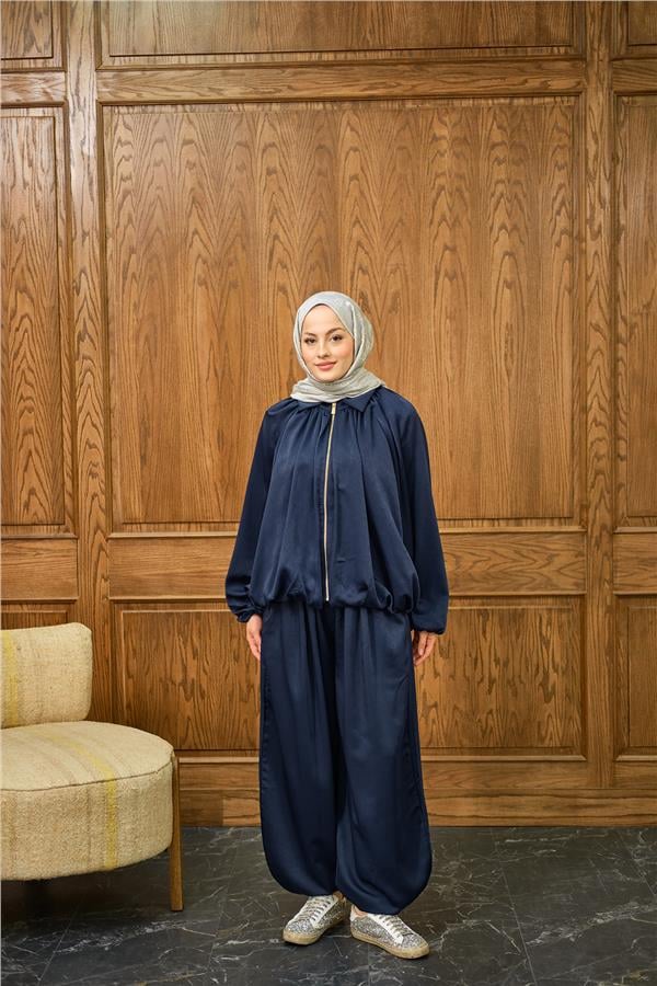 Gizli Fermuar Detay Takım Lacivert