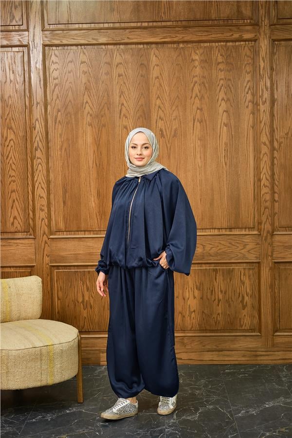 Gizli Fermuar Detay Takım Lacivert